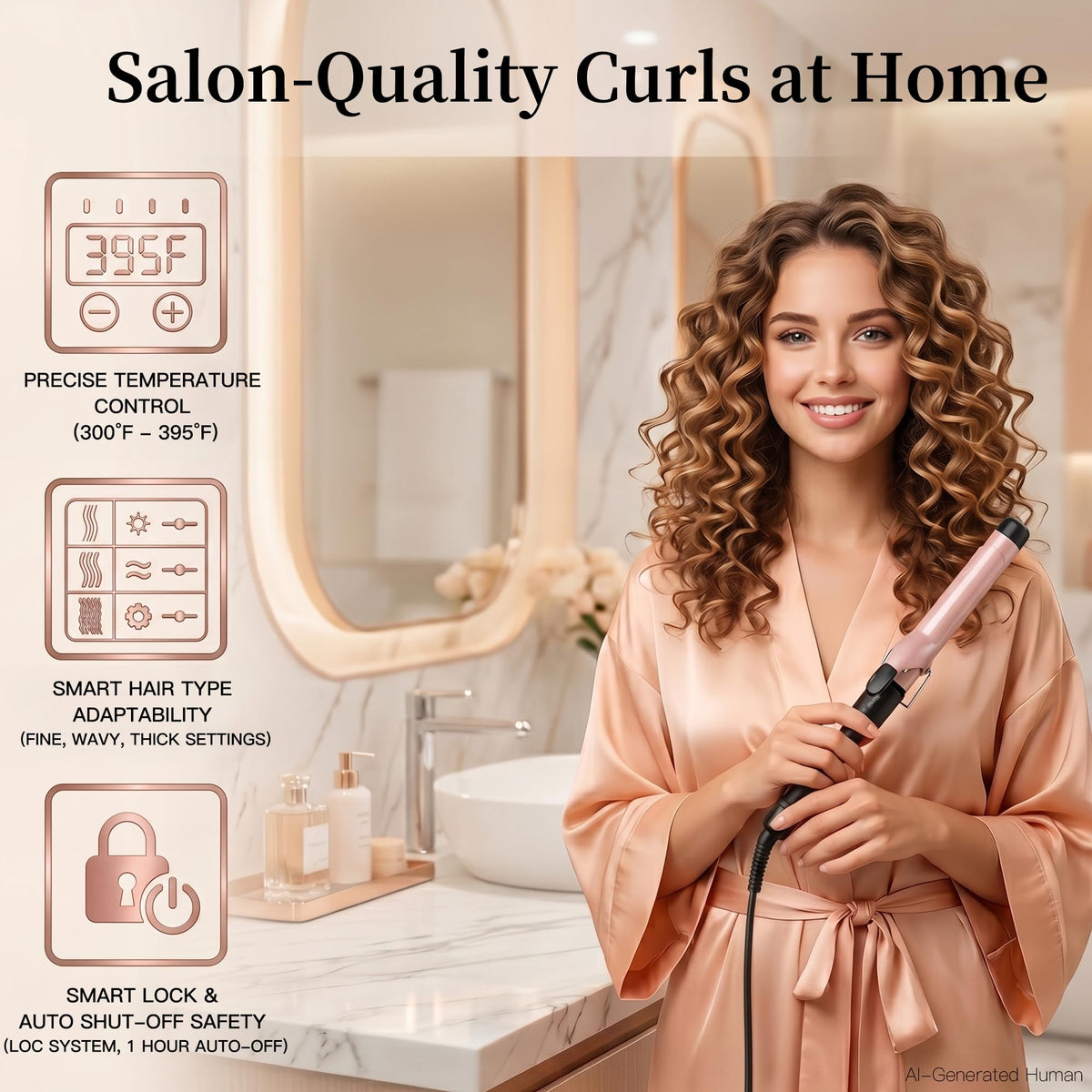 MEGAWISE Pro 1.25 Inch Ceramic Barrel Hair Curling Iron with 60s PTC Fast Heating, Anti-Scald Grip & Tip, Auto Shut Off, 360° Swivel Cord, 2 Clips &