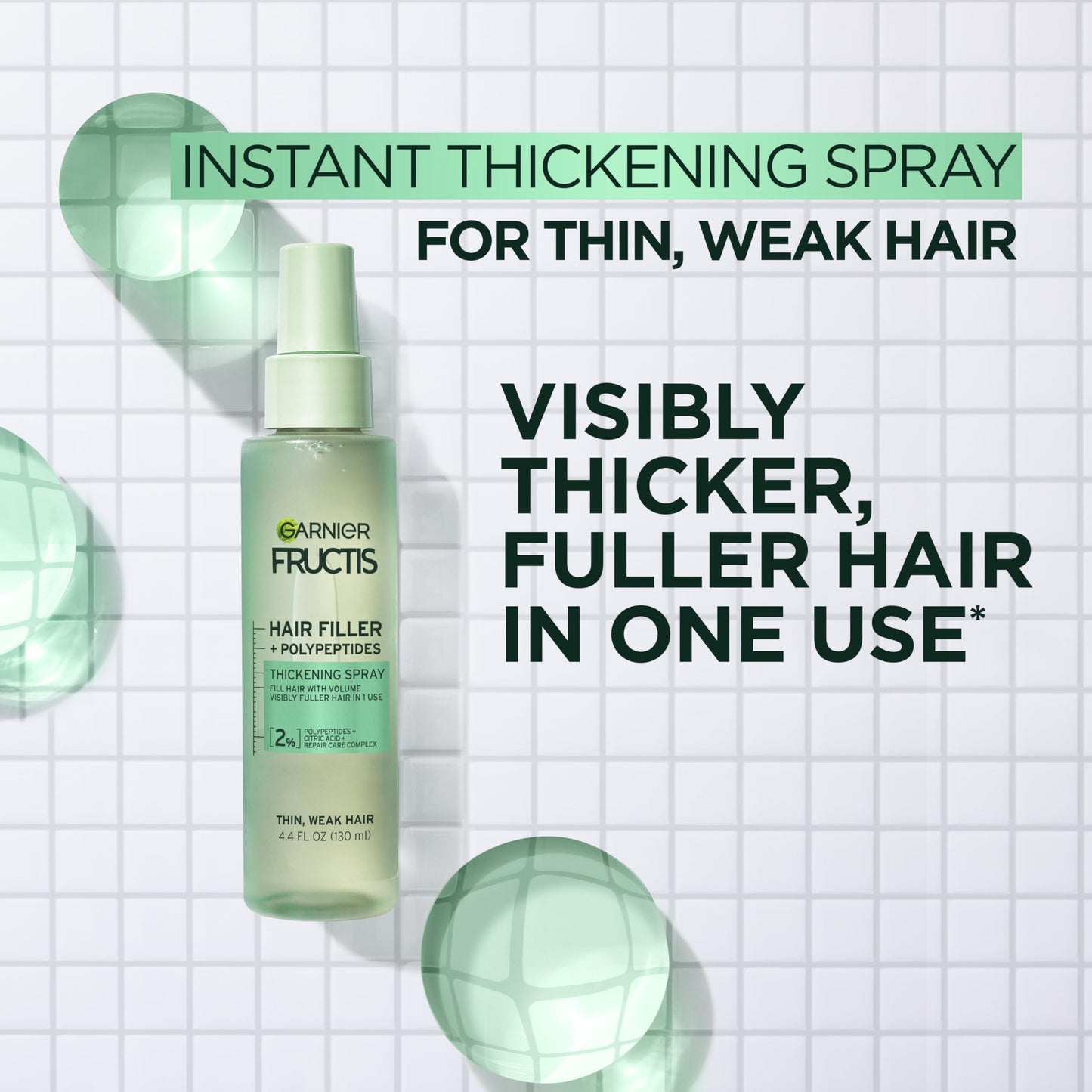Garnier Fructis Hair Filler Fullness Repair Thickening Spray, Volumizing Spray with Polypeptides and Hair Repair Complex for Thin, Weak Split Ends Beauty & Personal Care Garnier