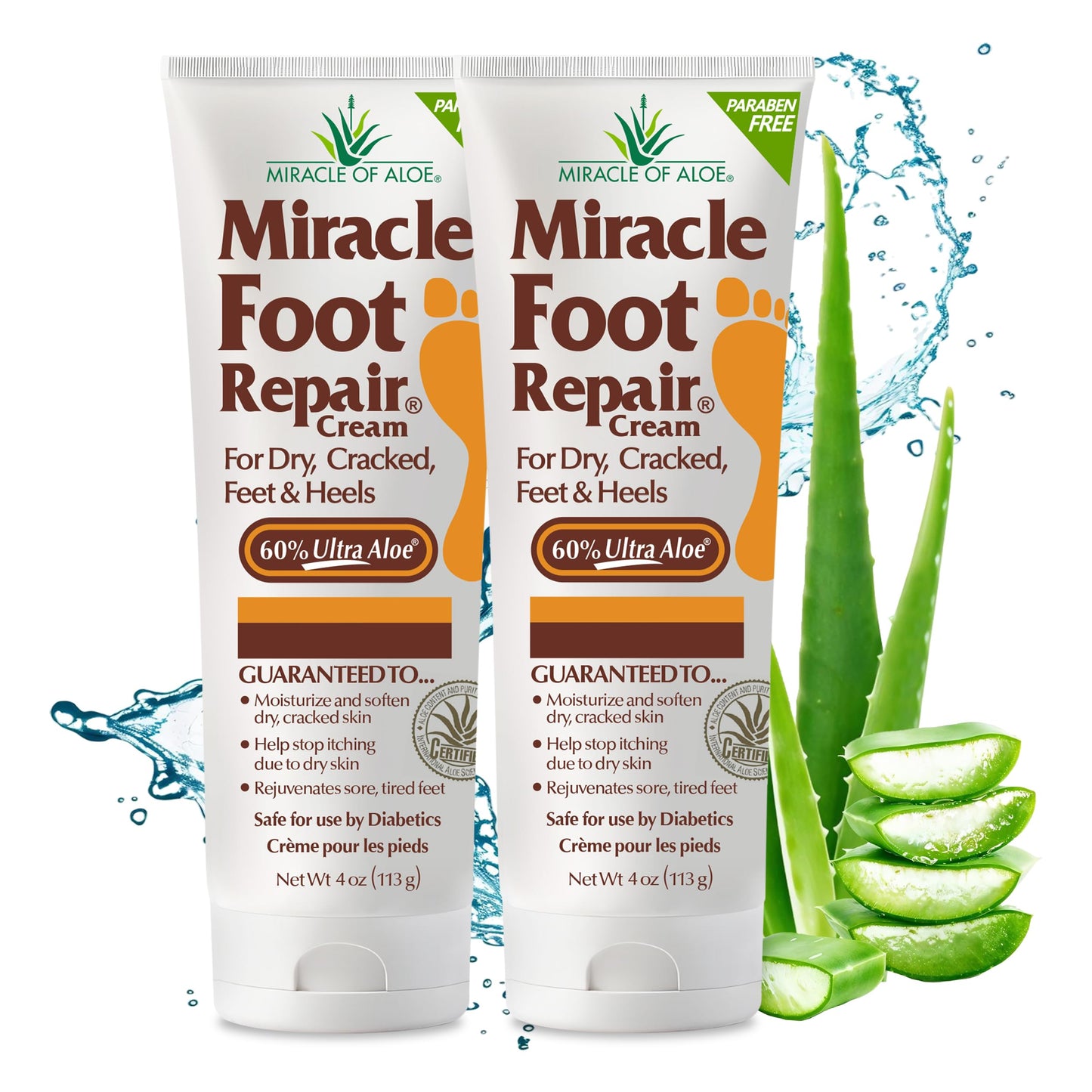 Miracle Foot Repair Cream, 4 oz Repairs Dry Cracked Heels and Feet, Diabetic-Safe, 60% Pure Ultra Aloe Moisturizes, Softens, and Repairs, Relief from Beauty & Personal Care Miracle of Aloe
