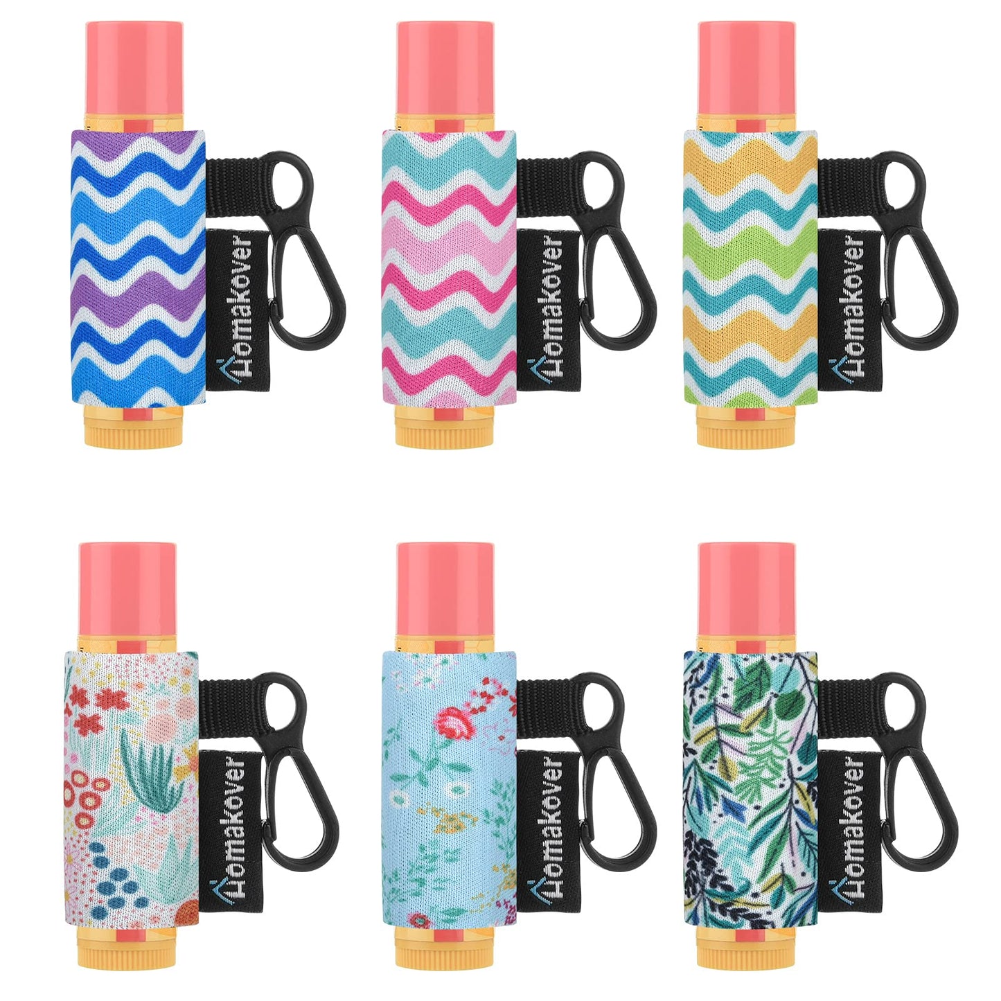 6 Pack Compact Clip-On Lipstick Holder Premium Release Clip Neoprene Sleeve Lip Balm with Clip Fits Most Standard Lip Balm, Large Beauty & Personal Care Homakover