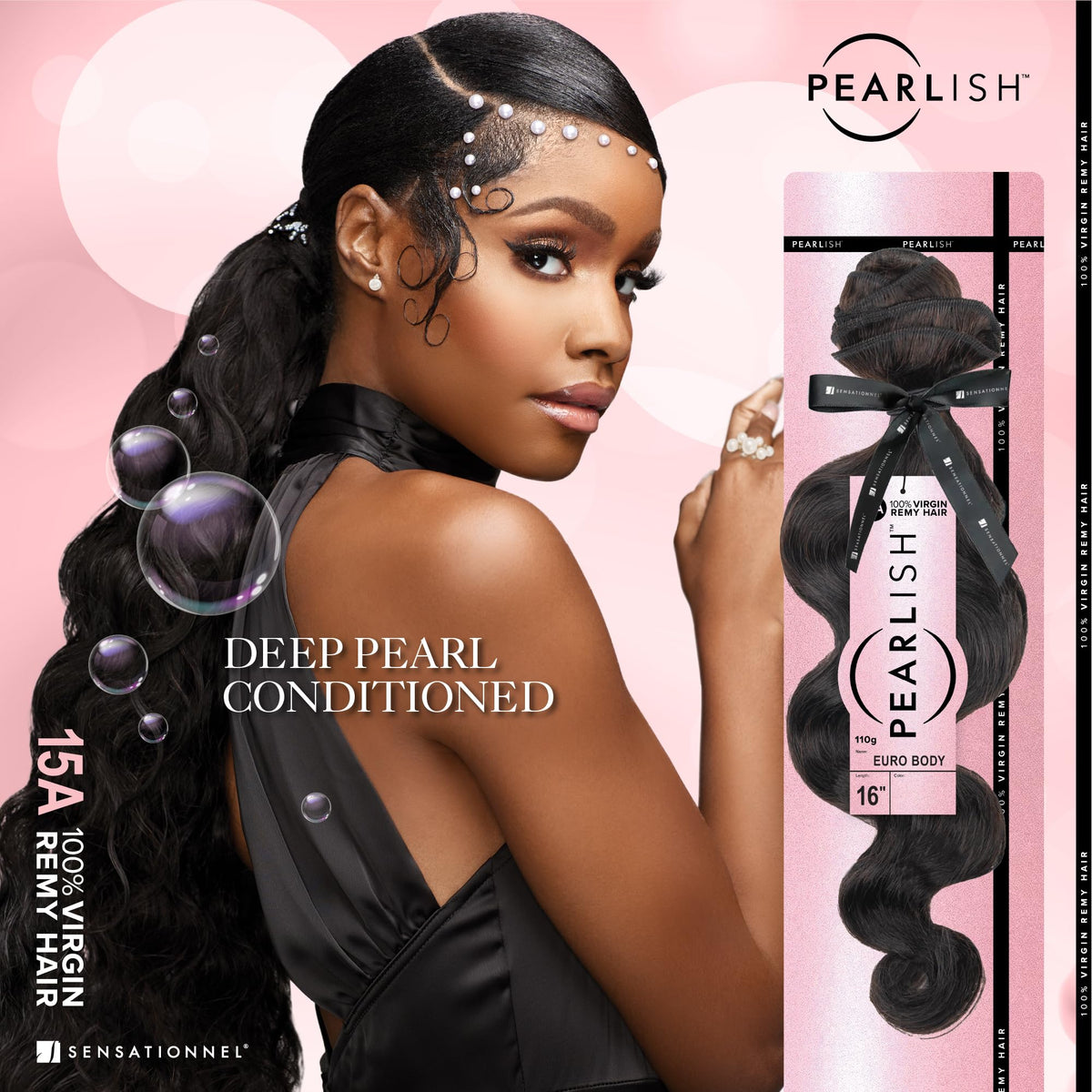 Sensationnel Pearlish Bundle Human Hair-Euro Body,14 Inch, NATURAL/BLACK