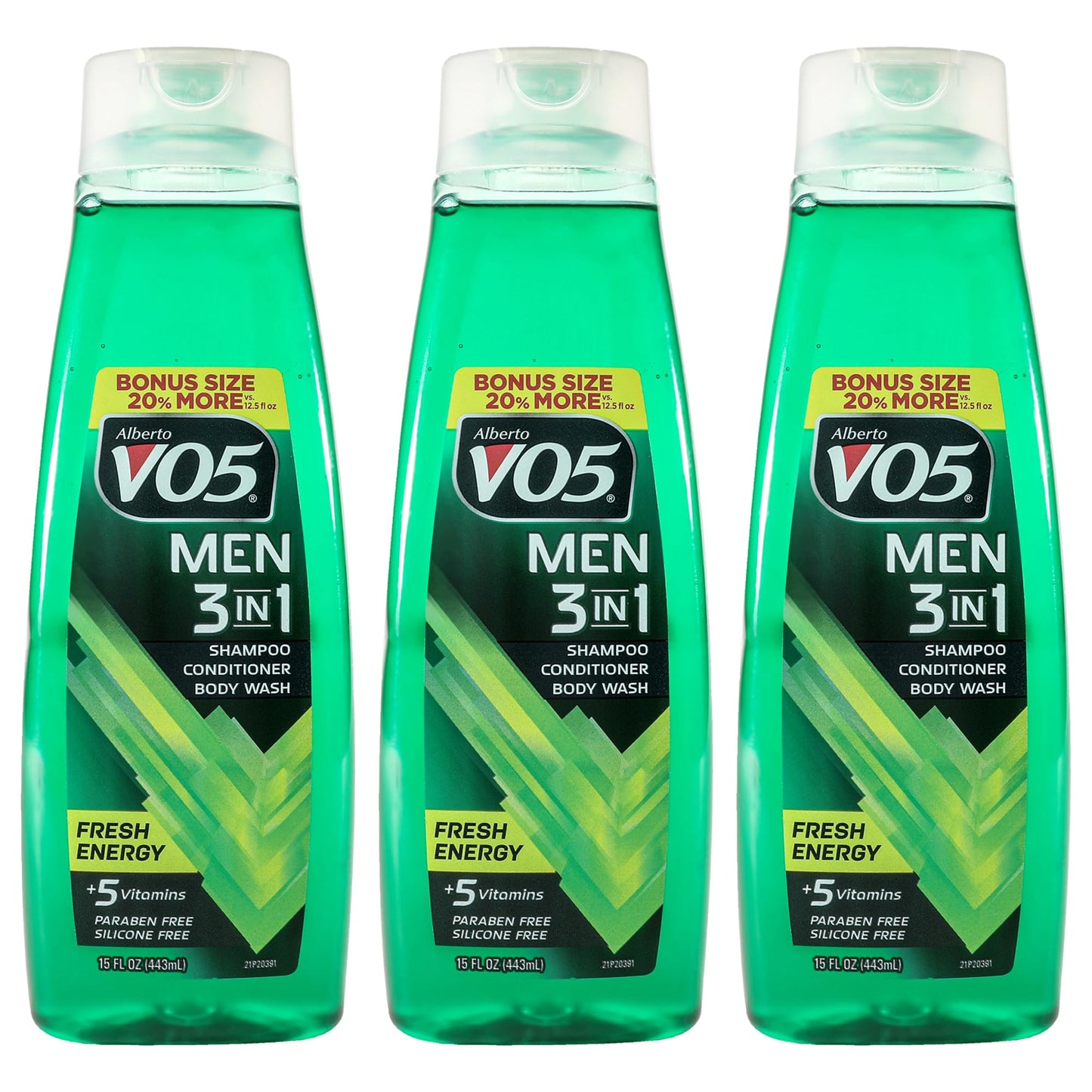 Alberto VO5 3-in-1 Fresh Energy Shampoo Conditioner and Body Wash for Unisex - 15 oz Body Wash - Pack of 3 Beauty & Personal Care VO5