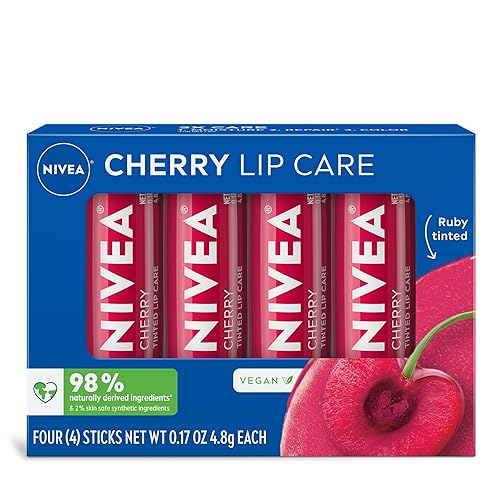 NIVEA Cherry Lip Care, Ruby Tinted Lip Balm Pack with Shea Butter, Nourishing Oils and Vitamin C & E, 3-in-1 Moisture, Repair and Color, 0.17 Oz Beauty & Personal Care NIVEA