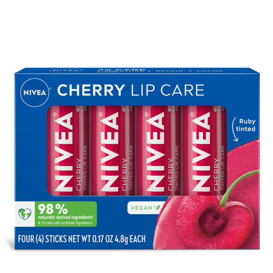 NIVEA Cherry Lip Care, Ruby Tinted Lip Balm Pack with Shea Butter, Nourishing Oils and Vitamin C & E, 3-in-1 Moisture, Repair and Color, 0.17 Oz Beauty & Personal Care NIVEA