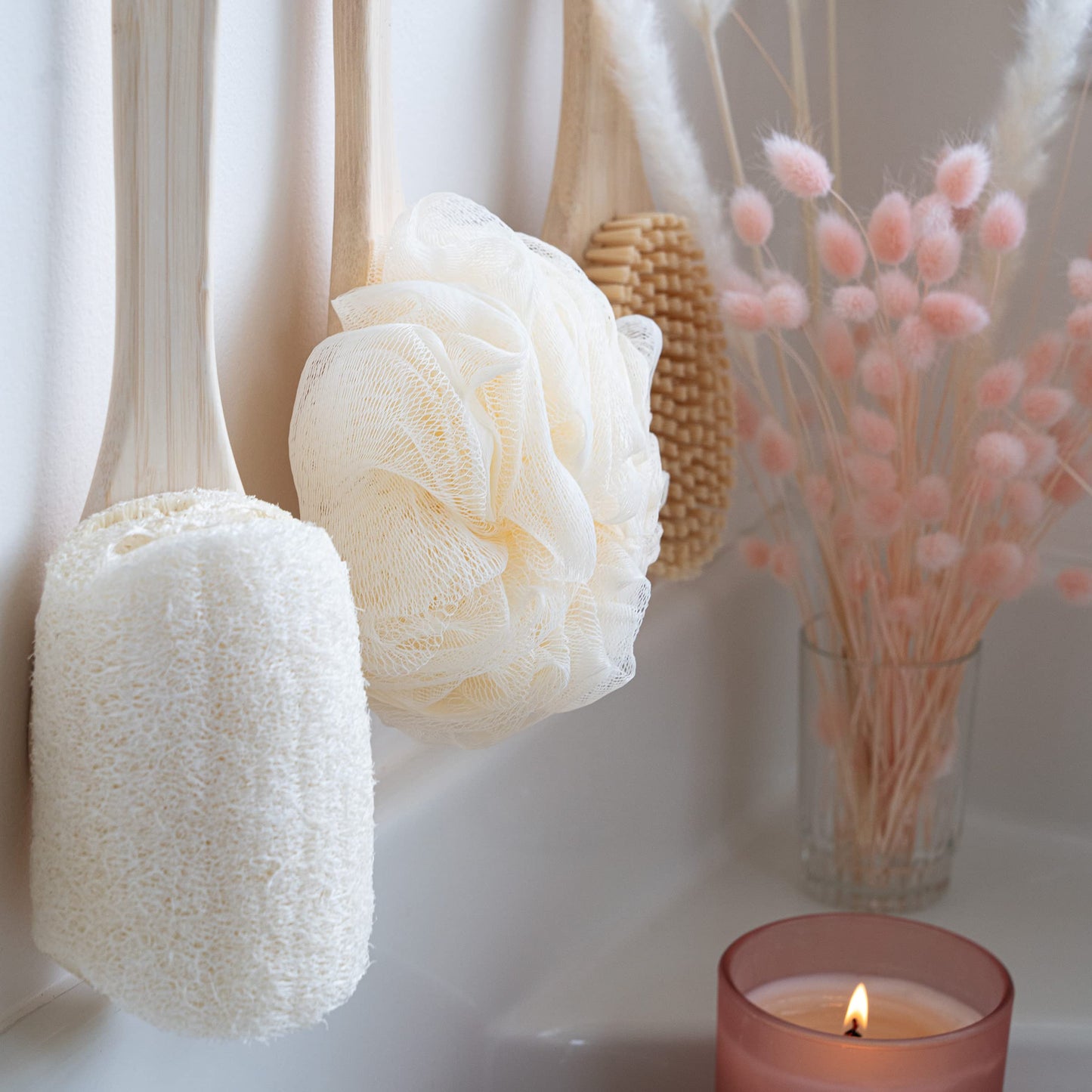 EcoTools 2 Pack EcoPouf Bath Brush, Loofah Brush for Bath & Shower, Made with Long Handle & Recycled, Soft Netting for Gentle Exfoliation, Back Brush Beauty and Personal Care EcoTools