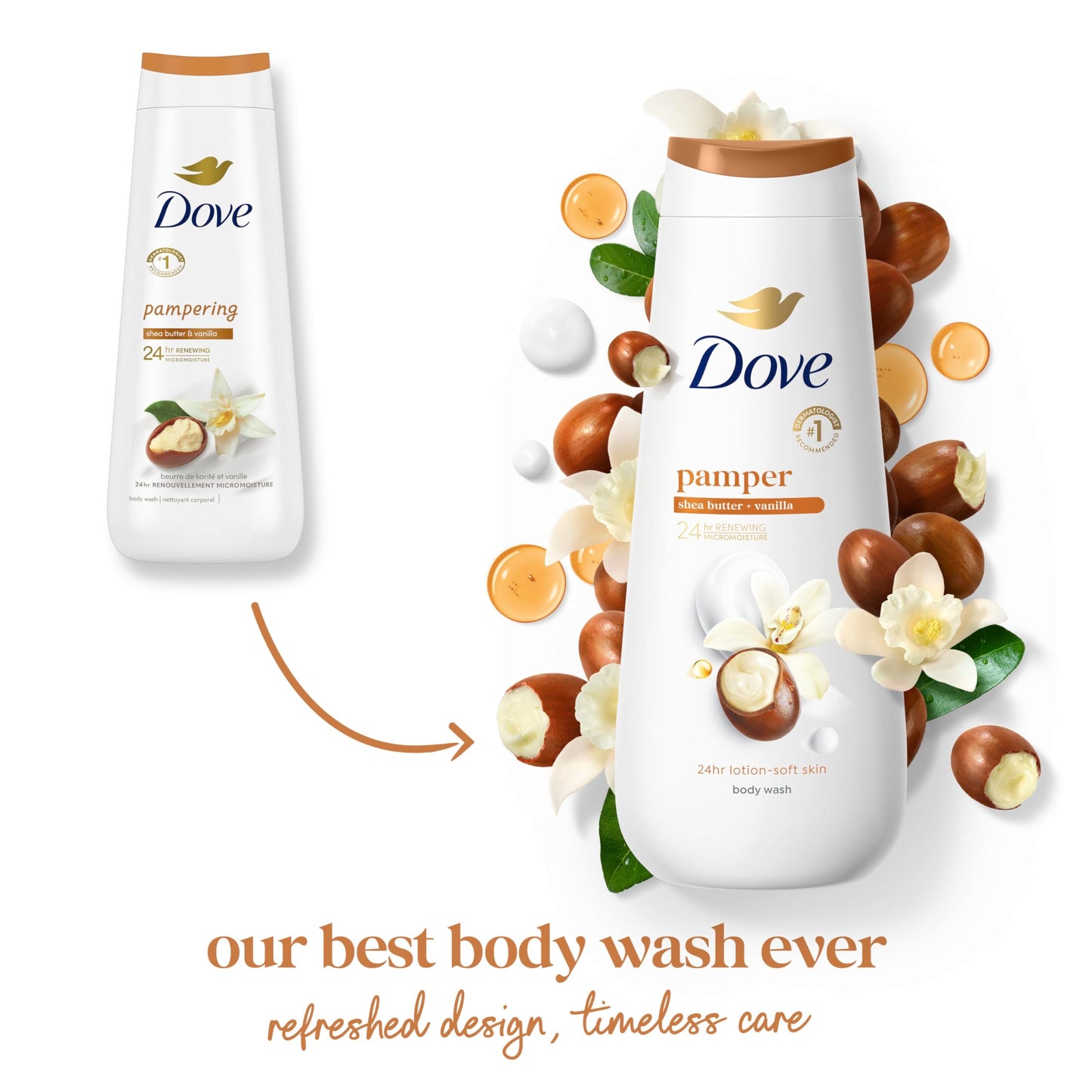 Dove Body Wash Pamper Shea Butter & Vanilla for 24hr Lotion-Soft Skin Moisturizing Skin Cleanser with No Sulfates No Parabens 20 oz Beauty & Personal Care Dove