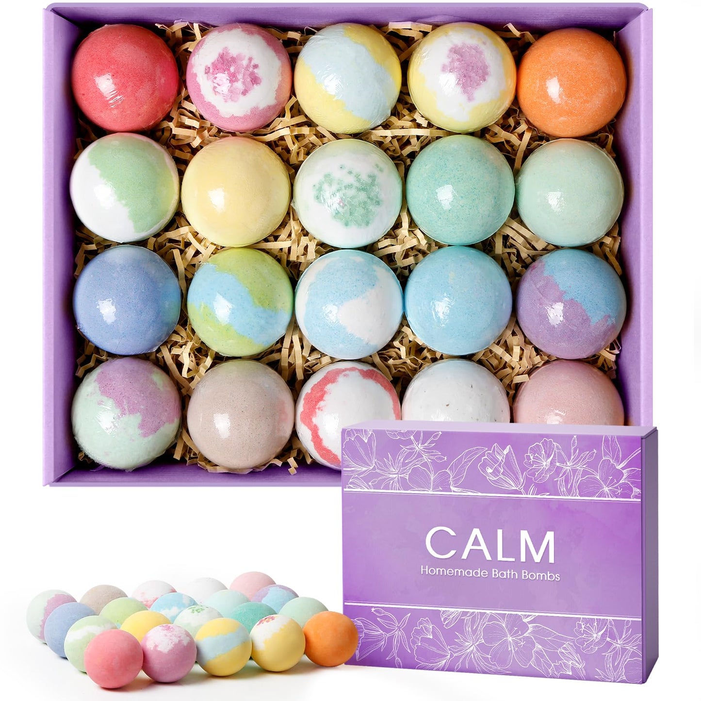 CalmNFiz 20PCS Bath Bombs for Women Presents Set Natural Wonderful Fizz Effect Bath Bomb with Shea Butter & Essential Oils, Bubble Bath Mothers Day Beauty and Personal Care CalmNFiz