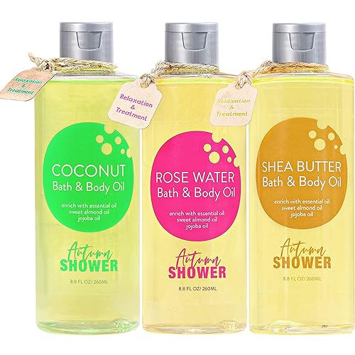 Autumn Shower Bath and Body Oil with Sweet Almond Jojoba, Shea Butter, Rose Water, Coconut Bath Oils Mother's Day Gift for Women, Multiuse Oil Beauty & Personal Care Autumn Shower