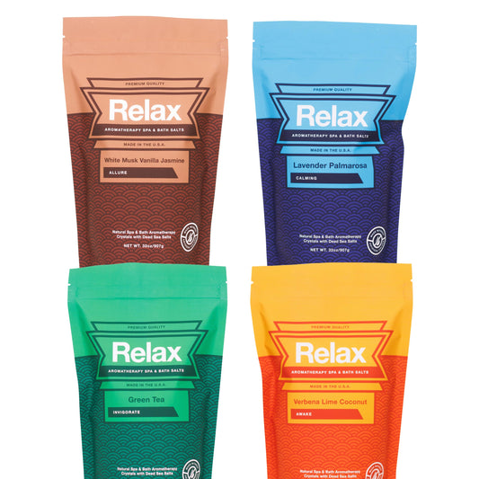 Relax Spa & Bath Aromatherapy Variety Pack Bath Salts for Hot Tub, Bath, or Spa, Four 2LB Bags Infused with Magnesium, Bath Salt for Soaking, Escape Beauty and Personal Care Relax Spa & Bath