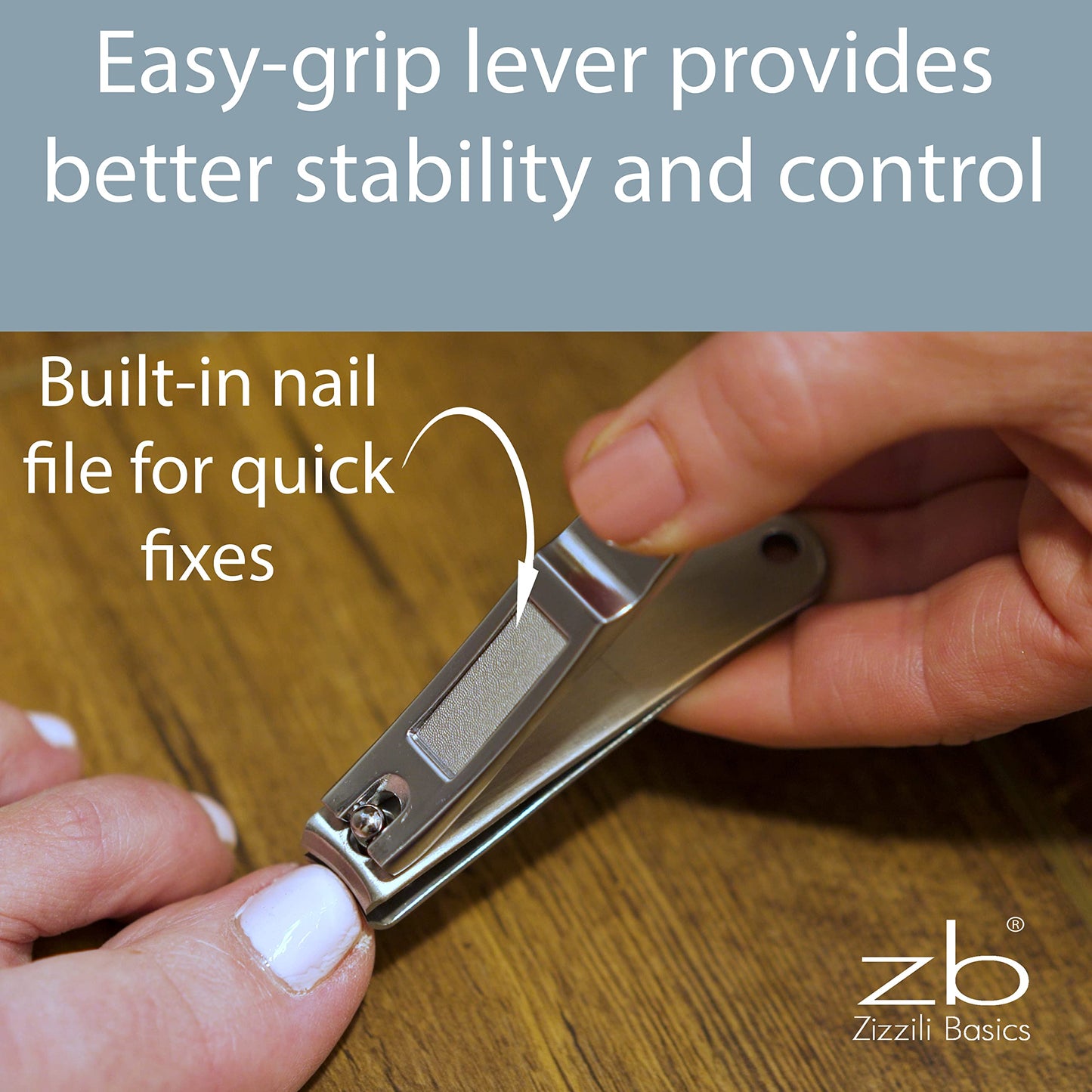 Nail Clippers by Zizzili Basics - 3 Piece Nail Clipper Set - Stainless Steel Fingernail & Toenail Clippers with Nail File and Brown Travel Case - Best Beauty & Personal Care Zizzili Basics