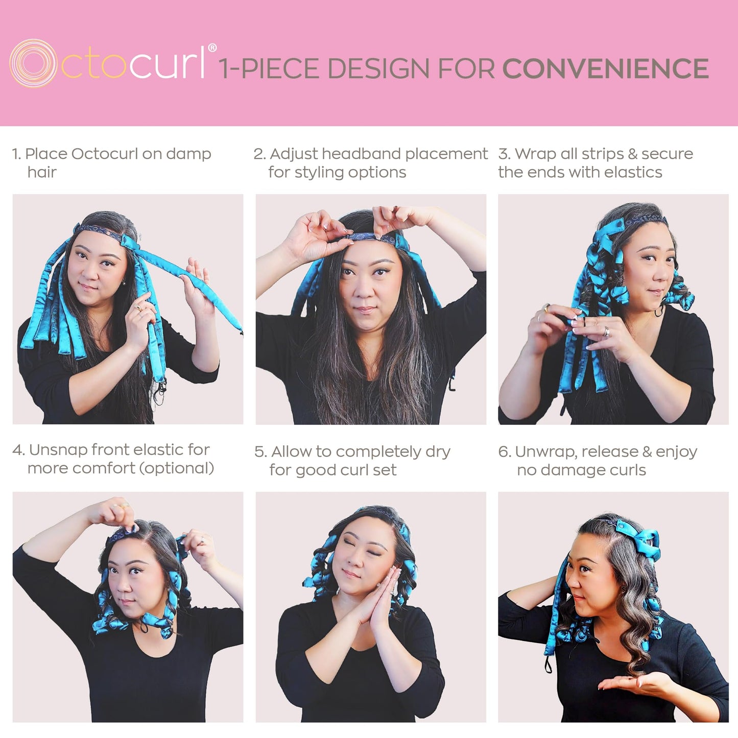Octocurl Satin Hair Curlers - Heatless Curls Overnight - Headband Curlers for Medium Length Hair (Satin - Black) Beauty & Personal Care Octocurl