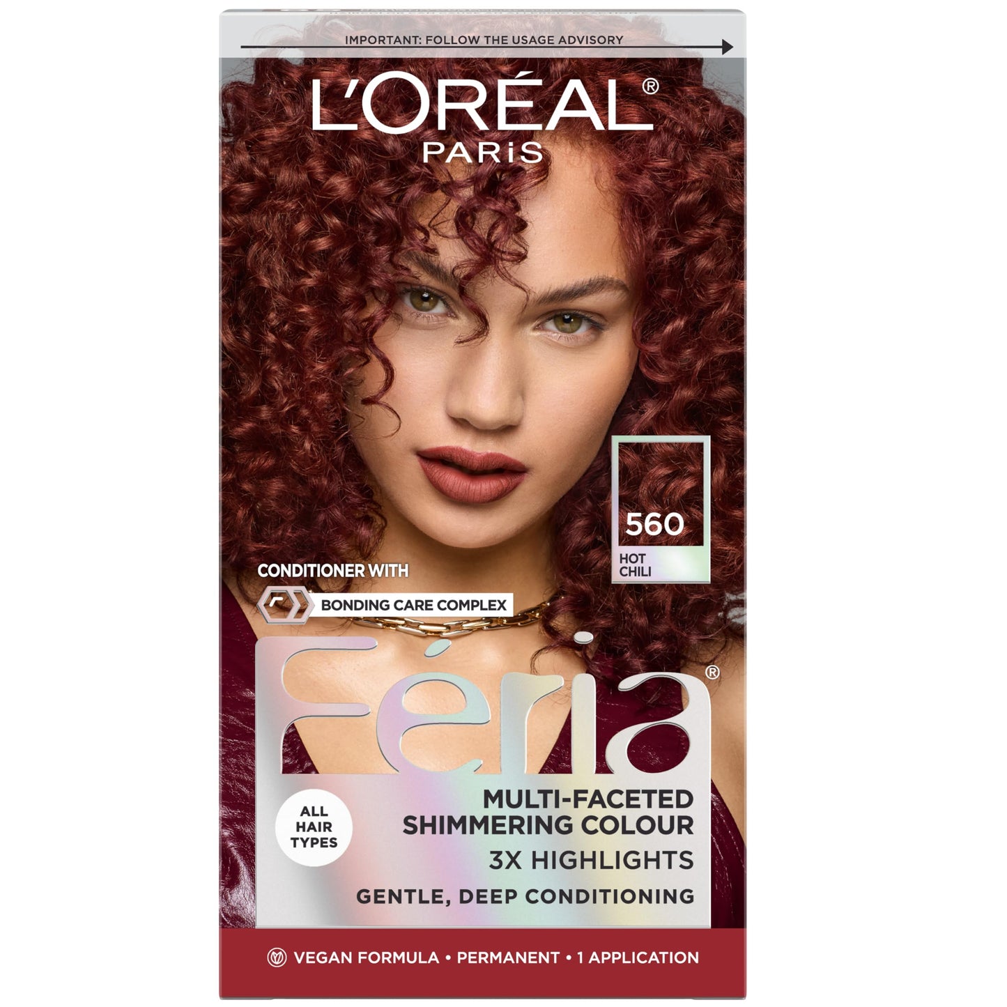 L'Oreal Paris Feria Multi-Faceted Shimmering Permanent Hair Color, High Intensity Hair Dye for 3X Highlights, 560 Hot Chili, 1 Kit Beauty & Personal Care L'Oreal Paris