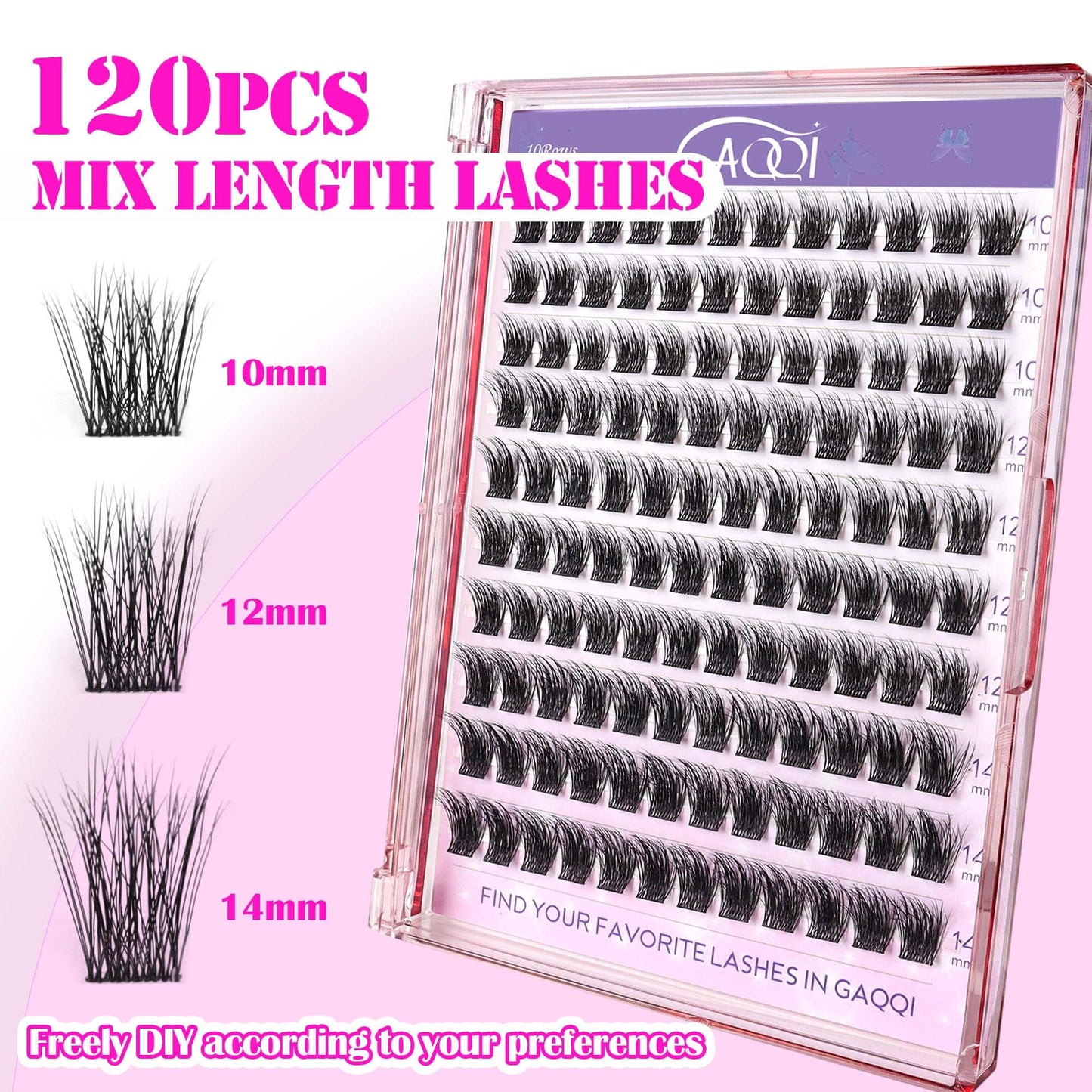 GAQQI Lash Clusters, DIY Eyelash Extension 168 pcs D Curl, Mega Volume Individual Lashes 10-16mm Mix Length (GQ18,D Curl,10-16mm) Beauty and Personal Care GAQQI