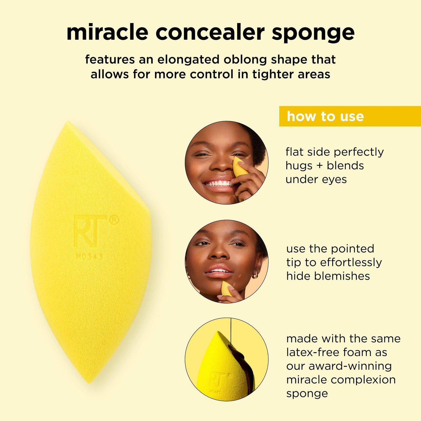 Real Techniques Miracle Concealer Sponge, Makeup Blending Sponge For Liquid & Cream Concealer, Elongated Shape For Precise Application Under Eyes Beauty & Personal Care Real Techniques