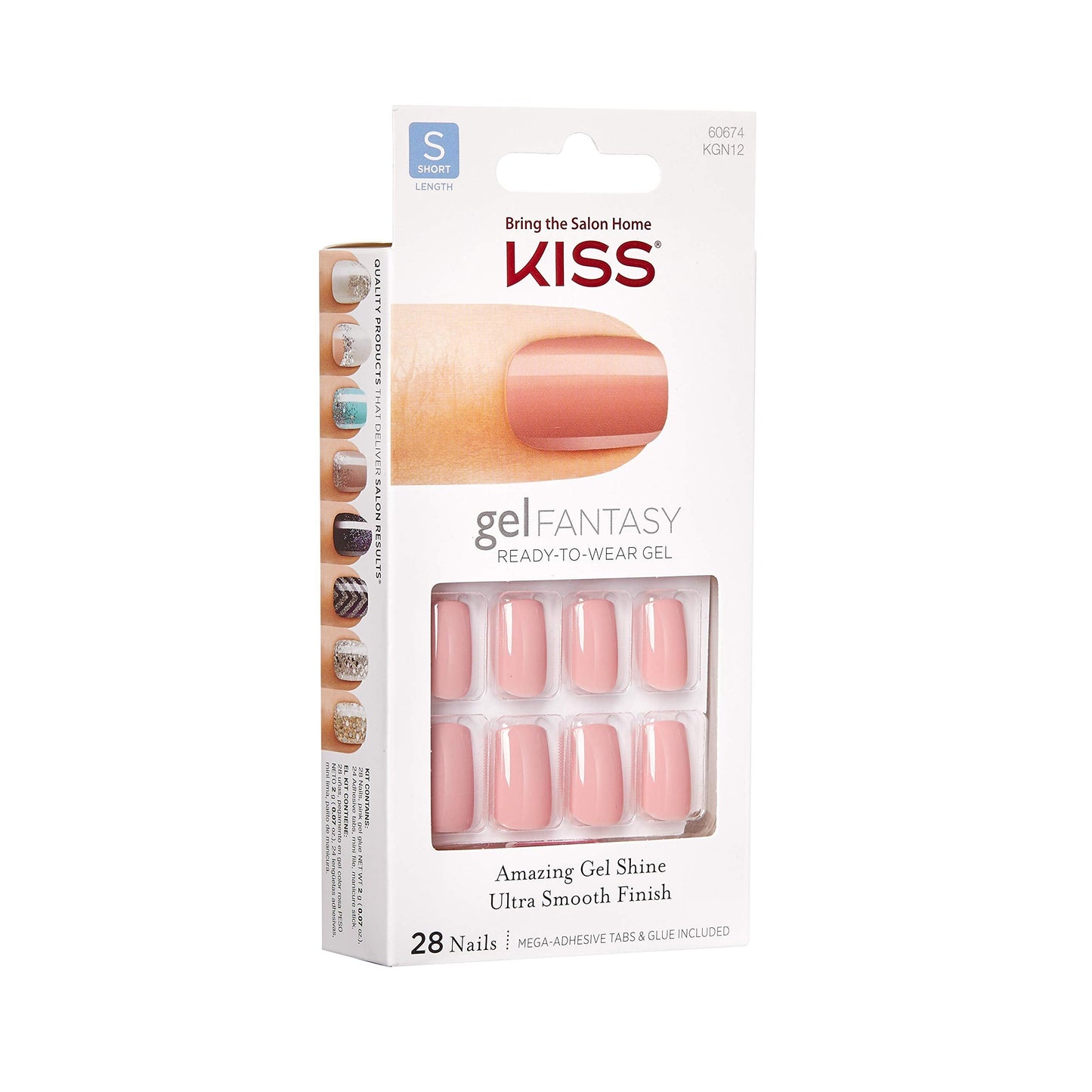 Kiss Nails GEL FANTASY Short Design Nails w/Adhesive Tabs & Glue (KGN12-RIBBONS) (1 PACK) Beauty & Personal Care KISS