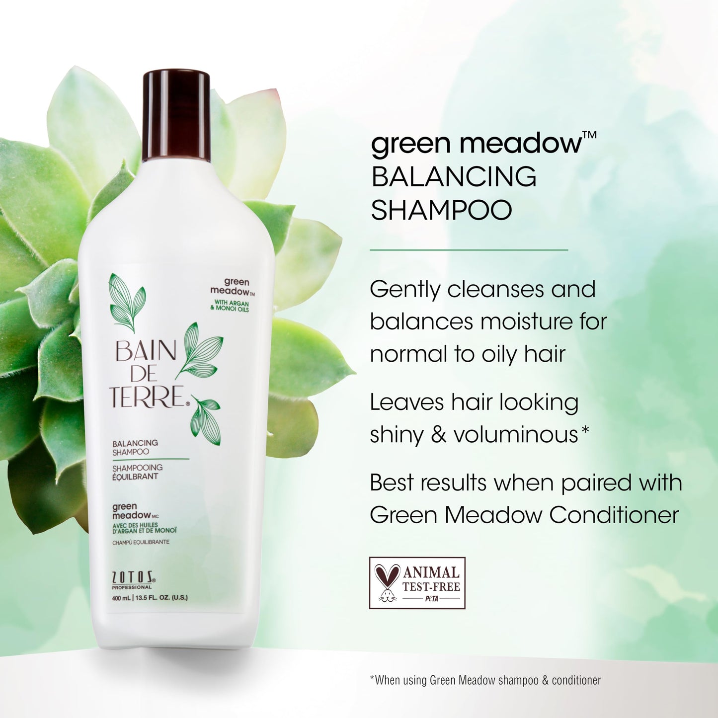 Bain de Terre Green Meadow Balancing Shampoo, Gentle Cleansing for Soft, Silky Hair with Argan & Monoi Oils, Paraben-free, Color-Safe, 33.8 Fl Oz Beauty & Personal Care Bain de Terre
