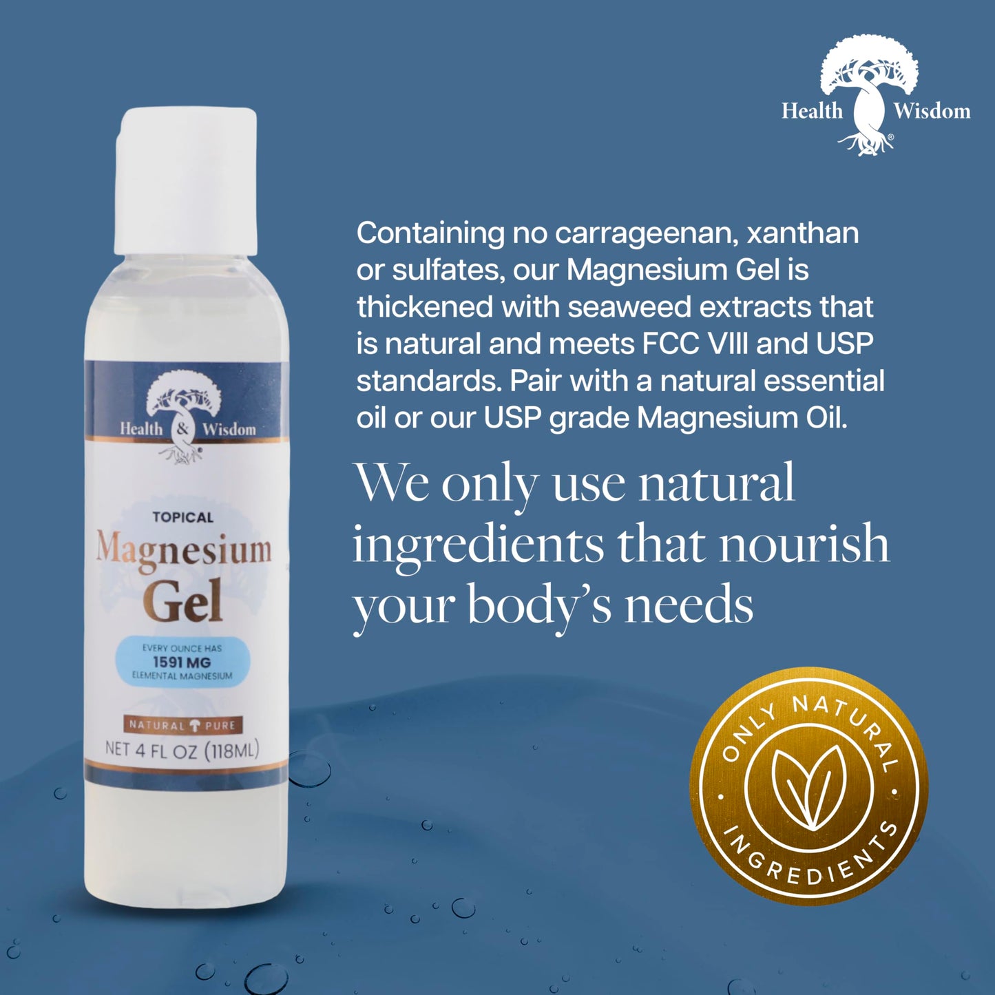 Health & Wisdom Pure Magnesium Gel with Seaweed Extract - USP Grade Topical Muscle & Joint Relief- Natural and Pure Skin & Scalp Moisturizing Beauty & Personal Care Health and Wisdom