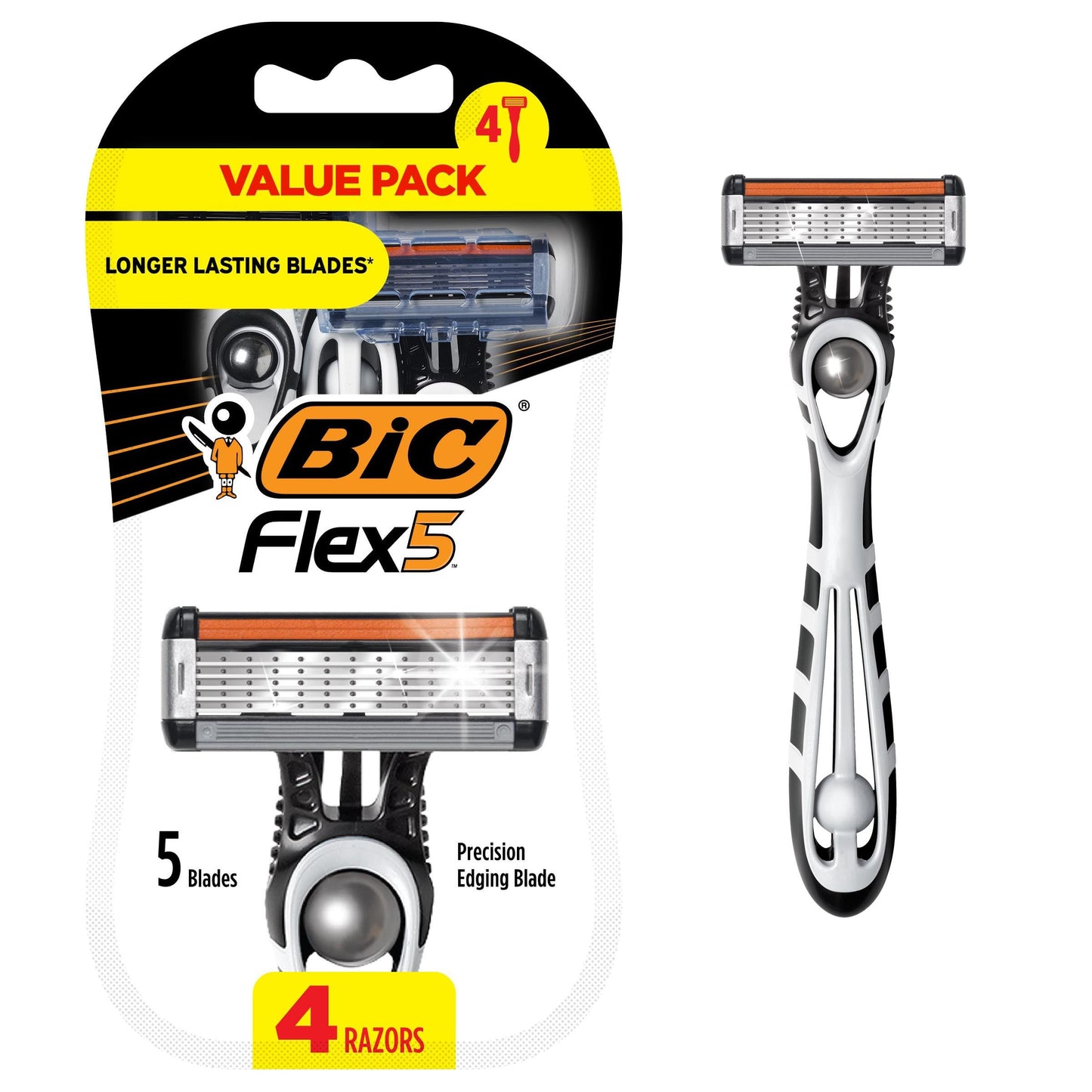 BIC Flex 5 Men's Disposable 5-Blade Razors, Pivoting Head and Precision Edging Blade, 4-Pack Beauty and Personal Care BIC