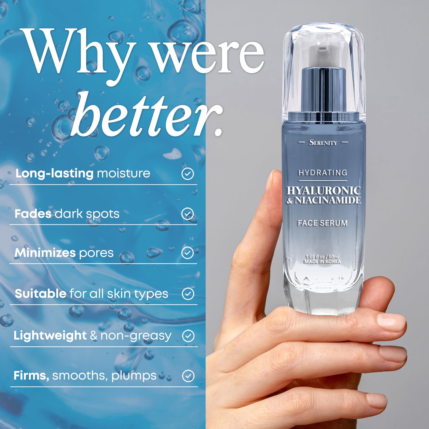 Serenity Dew Hyaluronic Acid & Niacinamide Face Serum - Dermatologist Tested Anti-Aging Korean Skin Care - Ultra Hydrating, Cools, Soothes & Improves Beauty & Personal Care Serenity