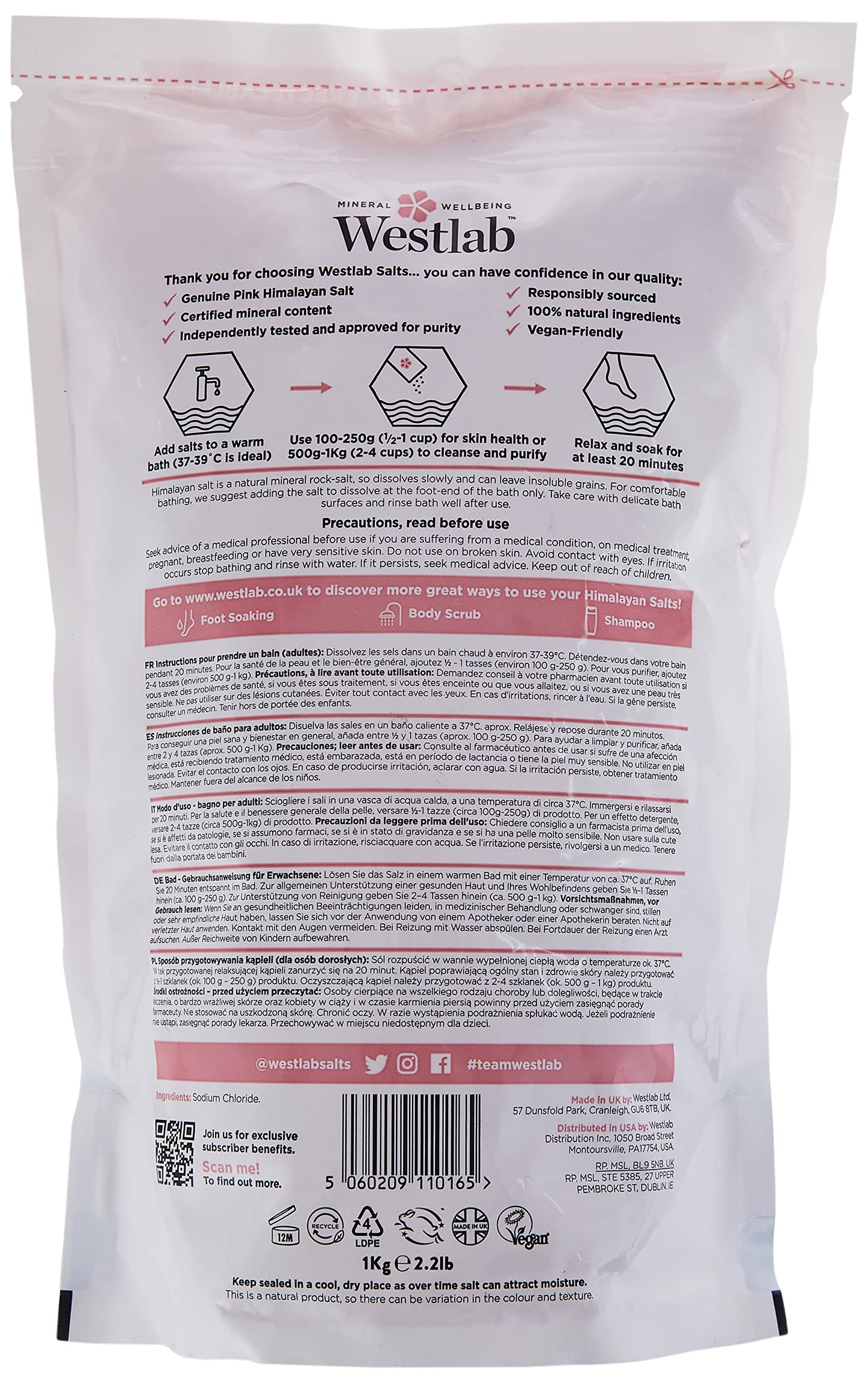 Westlab Cleansing Himalayan Bath Salt Pouch, 1Kg Beauty and Personal Care Westlab