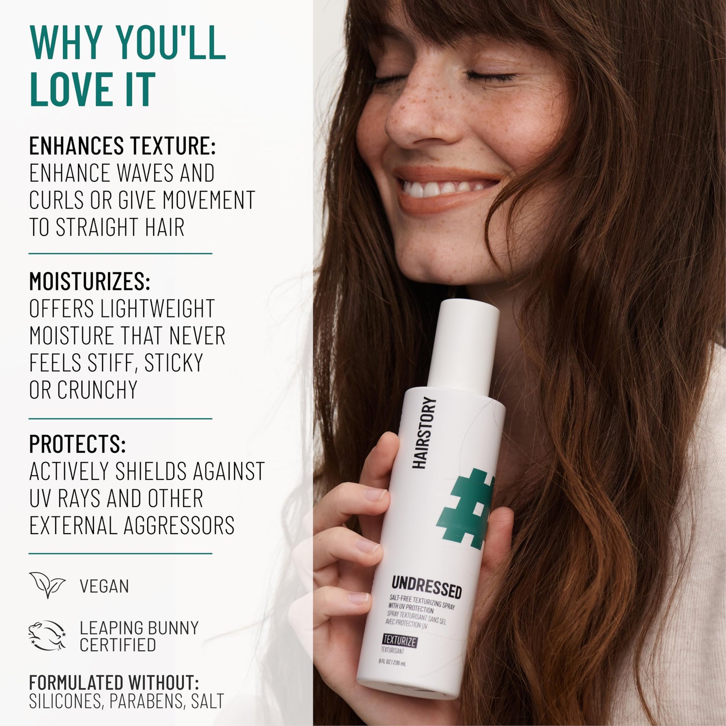 Hairstory Undressed - Salt Free Texturizing Spray for Beach Waves, UV Protection Hair Spray, Adds Volume and Texture, All Hair Types Beauty & Personal Care Hairstory