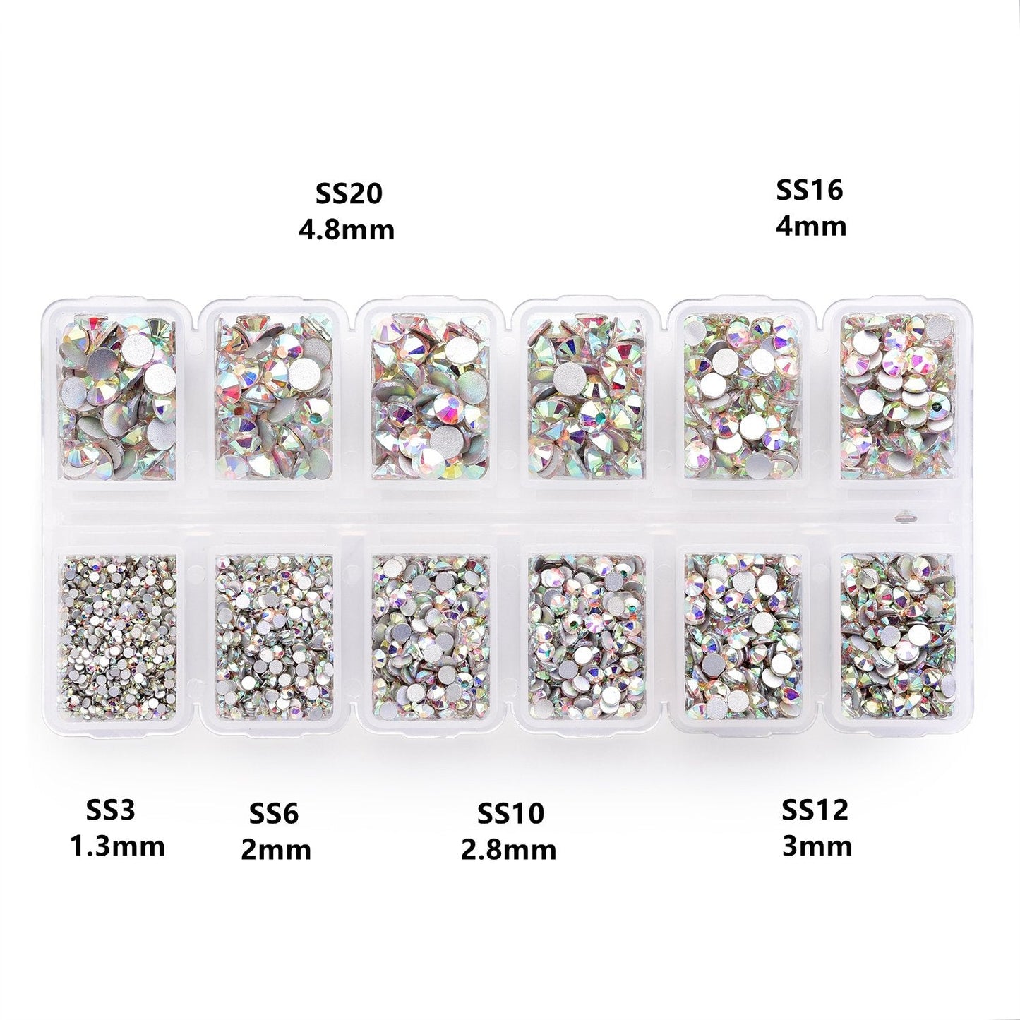 Zealer 1800pcs Crystals AB Nail Art Rhinestones Round Beads Top Grade Flatback Glass Charms Gems Stones for Nails Decoration Crafts Eye Makeup Clothes Beauty & Personal Care Zealer