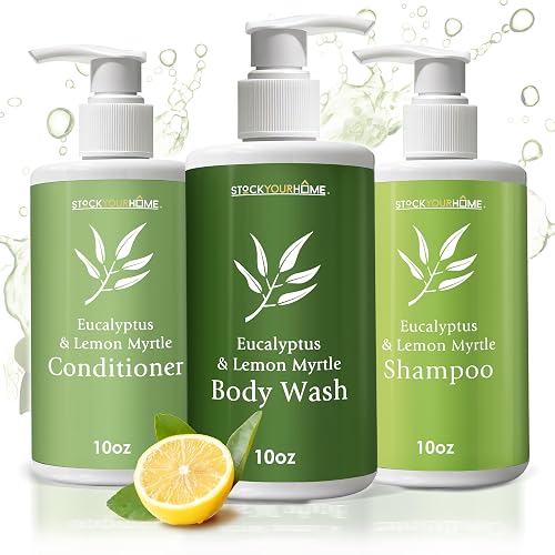 Shower Essentials Set for Men and Women, 3 Piece Shampoo Conditioner and Body Wash Set, 10 oz Bottles, Guest Bathroom Toiletries for Hotels Beauty & Personal Care Stock Your Home