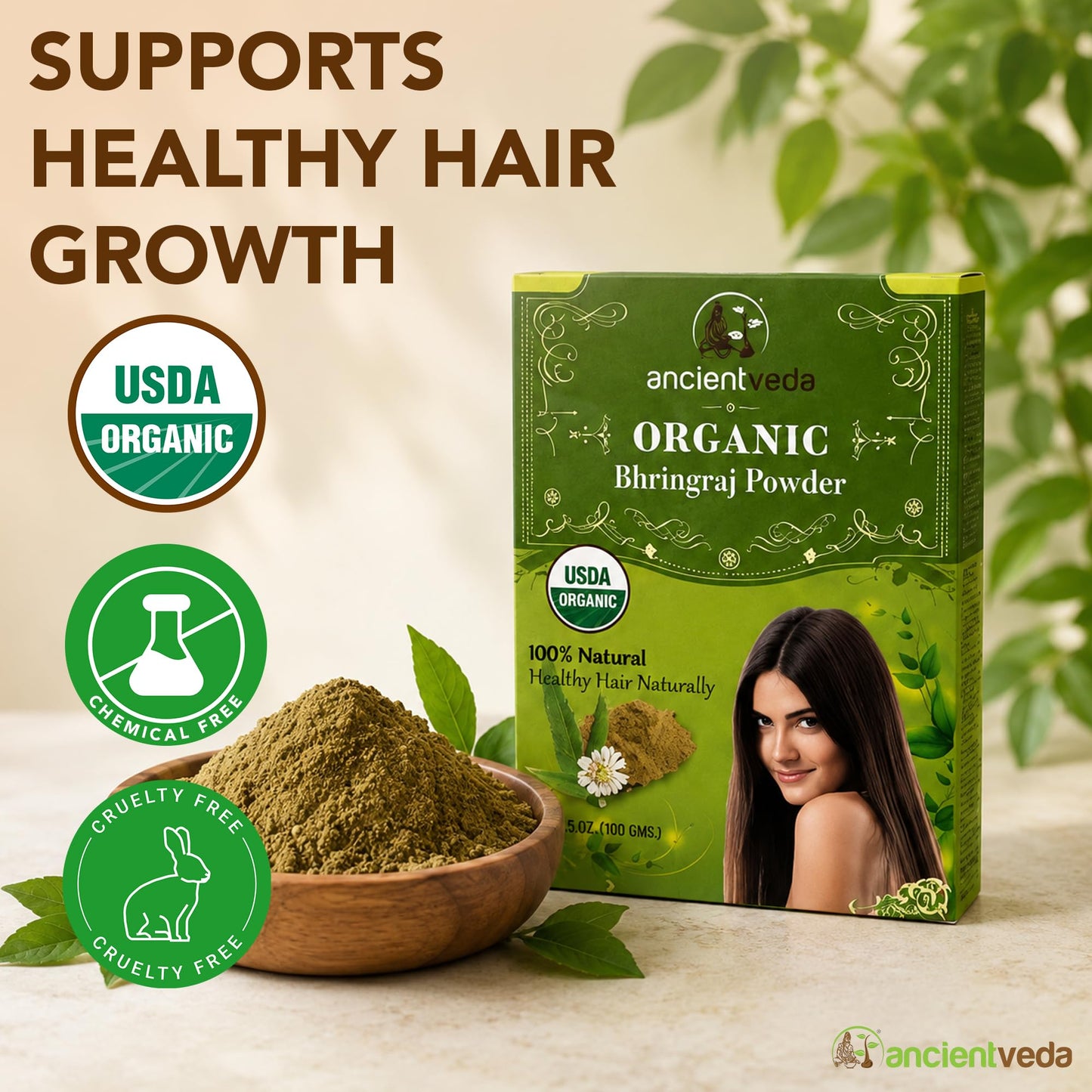 Ancientveda Bhringraj Powder, Non-GMO & Gluten Free, 100% Antioxidants Organic Hair Growth Treatment, Reduce the Appearance Hair Cleansing, Wrinkles Beauty & Personal Care Ancientveda