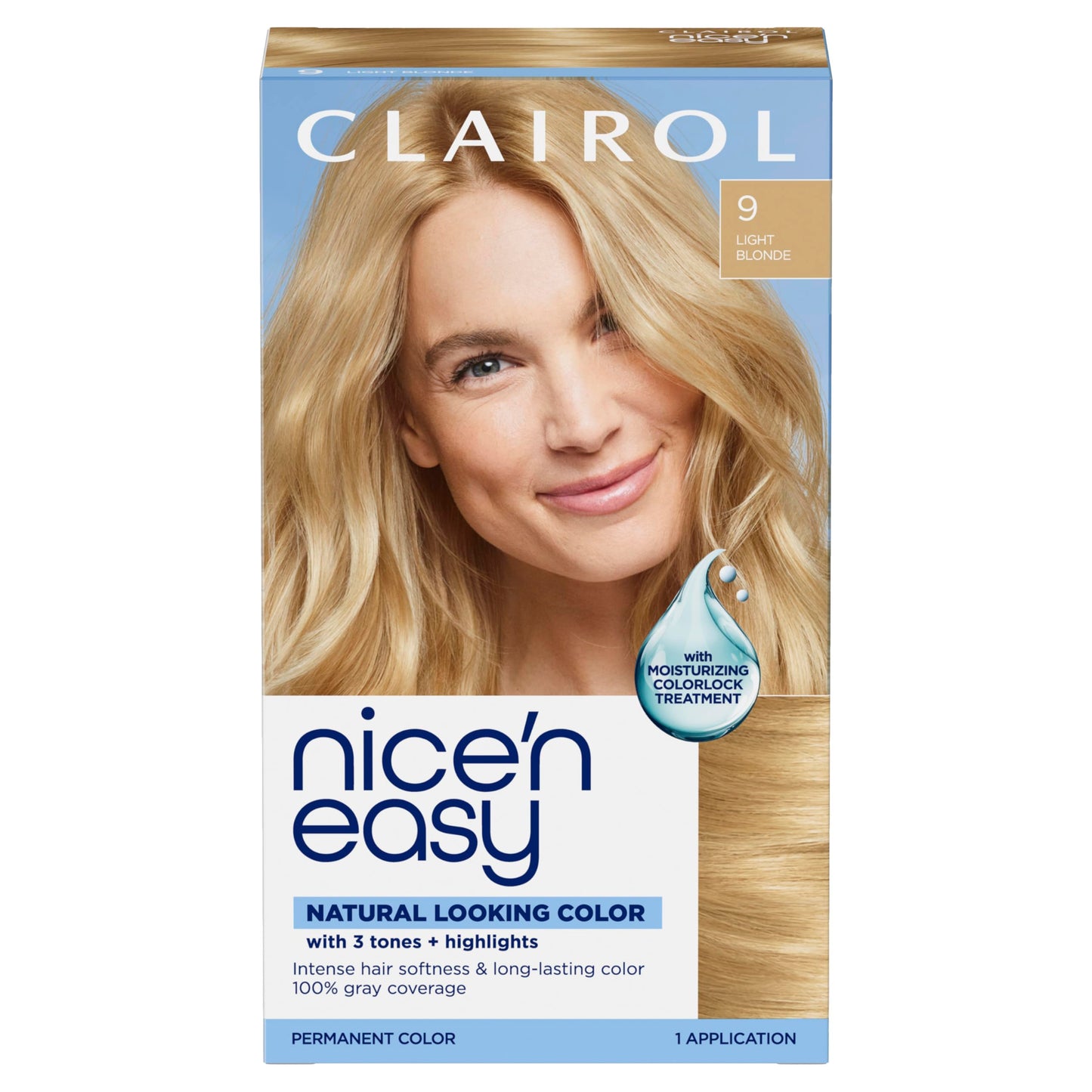 Clairol Nice'n Easy Permanent Hair Dye, 9 Light Blonde | 100% Gray Coverage | Long?Lasting, Natural?Looking Color & Shine | Pack of 1 Beauty & Personal Care Clairol