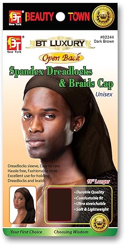 BT Luxury Spandex Cap for Dreadlocks & Braids - w/Open Back Option (US, Alpha, One Size, Big, Brown Open Back) Beauty & Personal Care Beauty Town