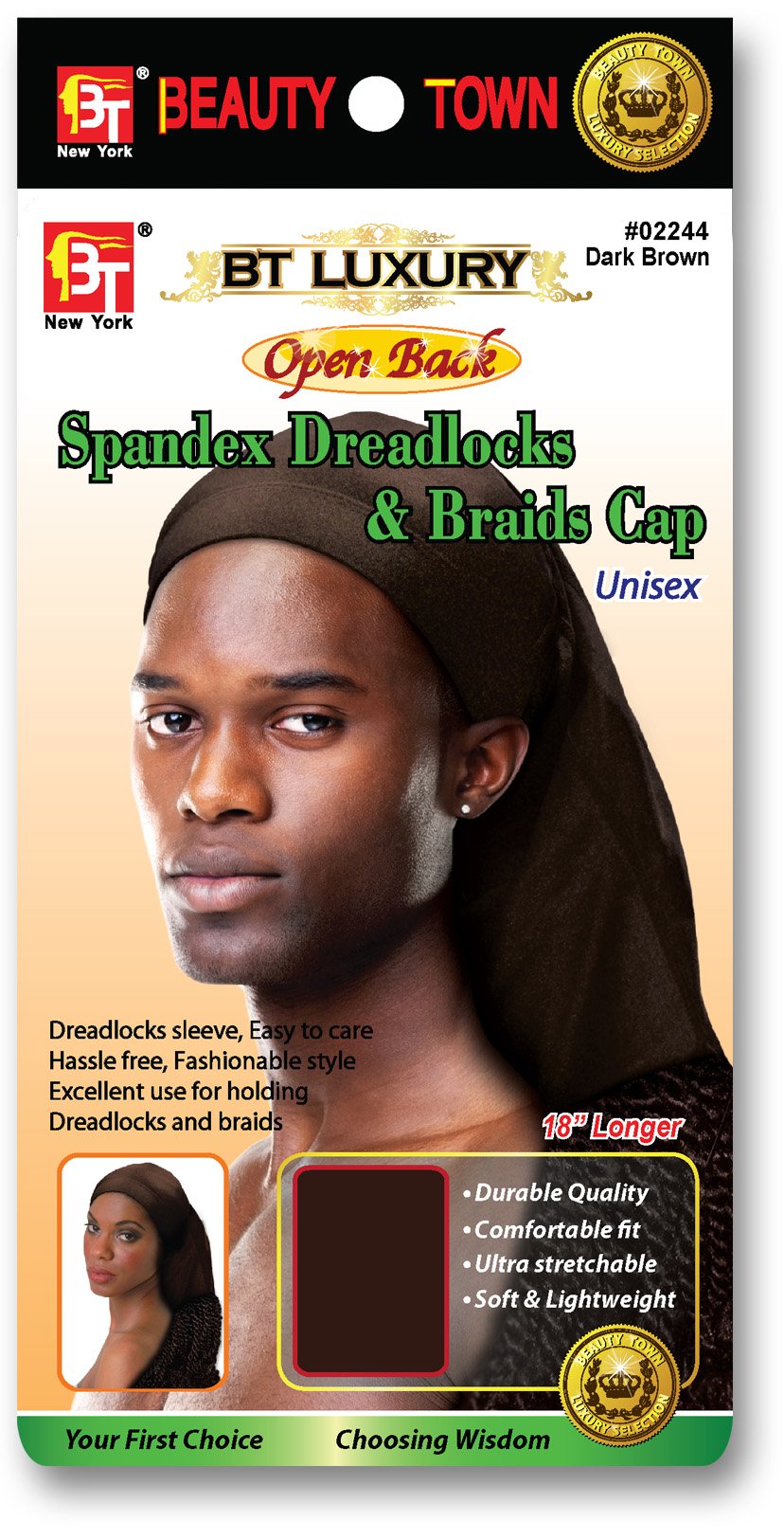 BT Luxury Spandex Cap for Dreadlocks & Braids - w/Open Back Option (US, Alpha, One Size, Big, Brown Open Back) Beauty & Personal Care Beauty Town