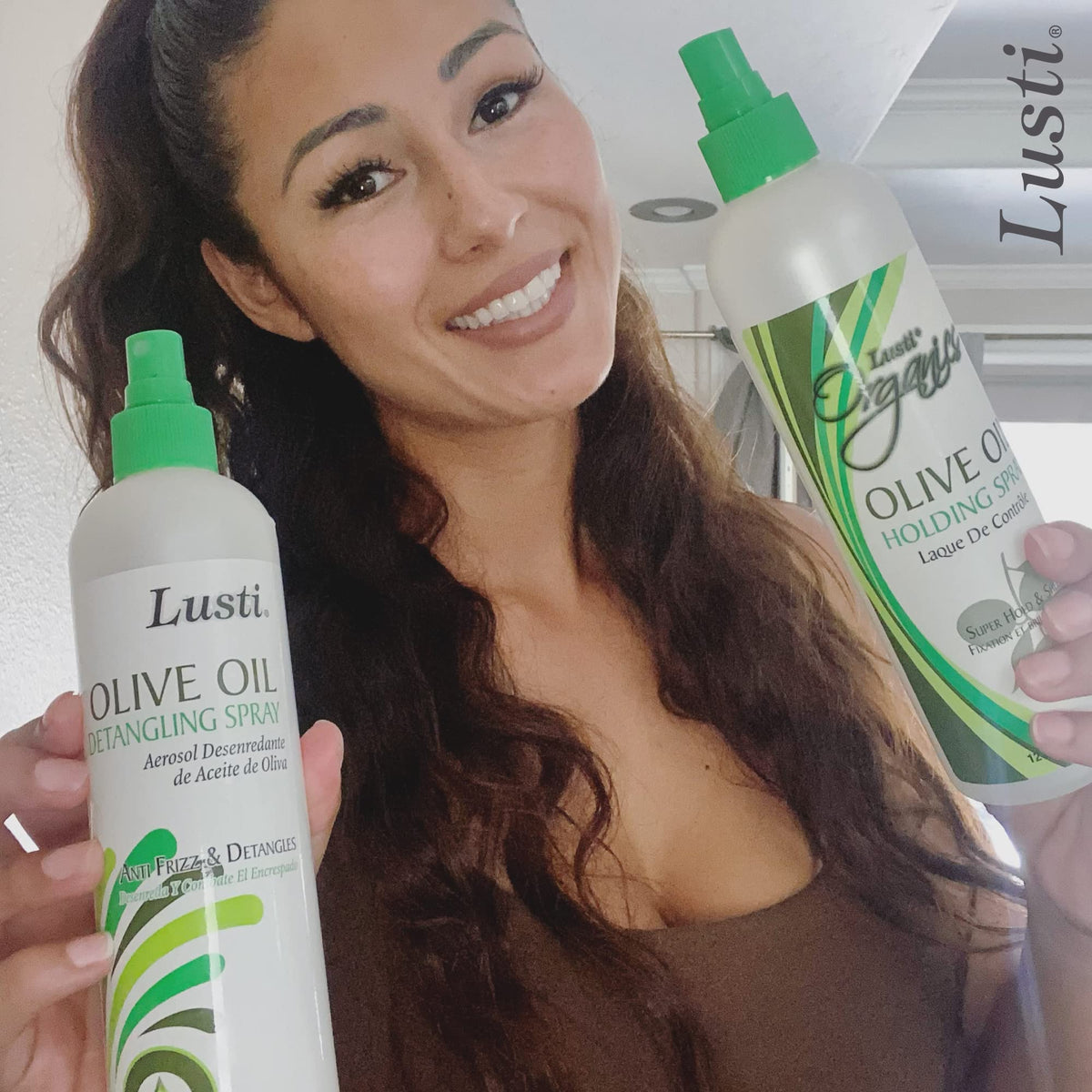 Lusti Olive Oil Detangling Spray, 12 fl oz - Anti-Frizz - Strengthen Damaged Hair - Reducing Breakage - Enriched with Amino Proteins