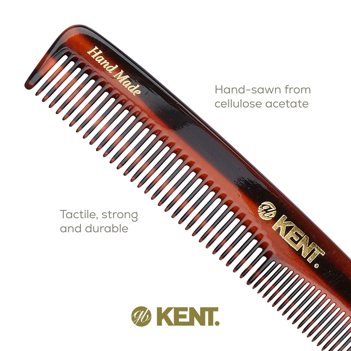 Kent 3T 6.5 Inch Double Tooth Dressing Comb, Fine and Wide Tooth Grooming Comb for Hair, Beard, Mustache and Styling for Men, Women, Kids, Made in