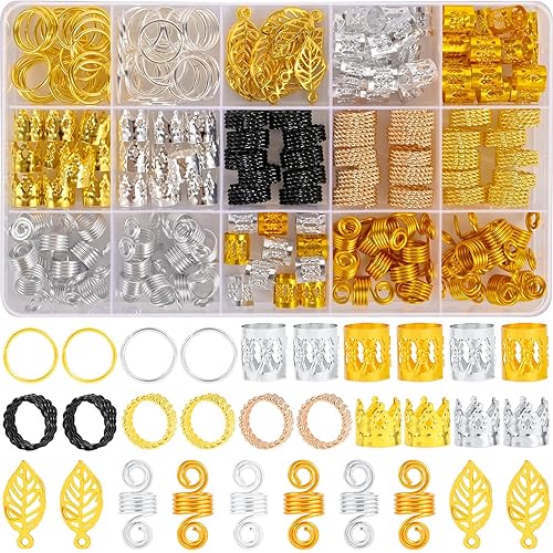 Nafaboig 200PCS Hair Jewelry for Braids Accessories, Hair Beads for Braids, Gold Hair Accessories, Metal Gold Braids Rings Cuffs Clips for Dreadlock Beauty & Personal Care Nafaboig