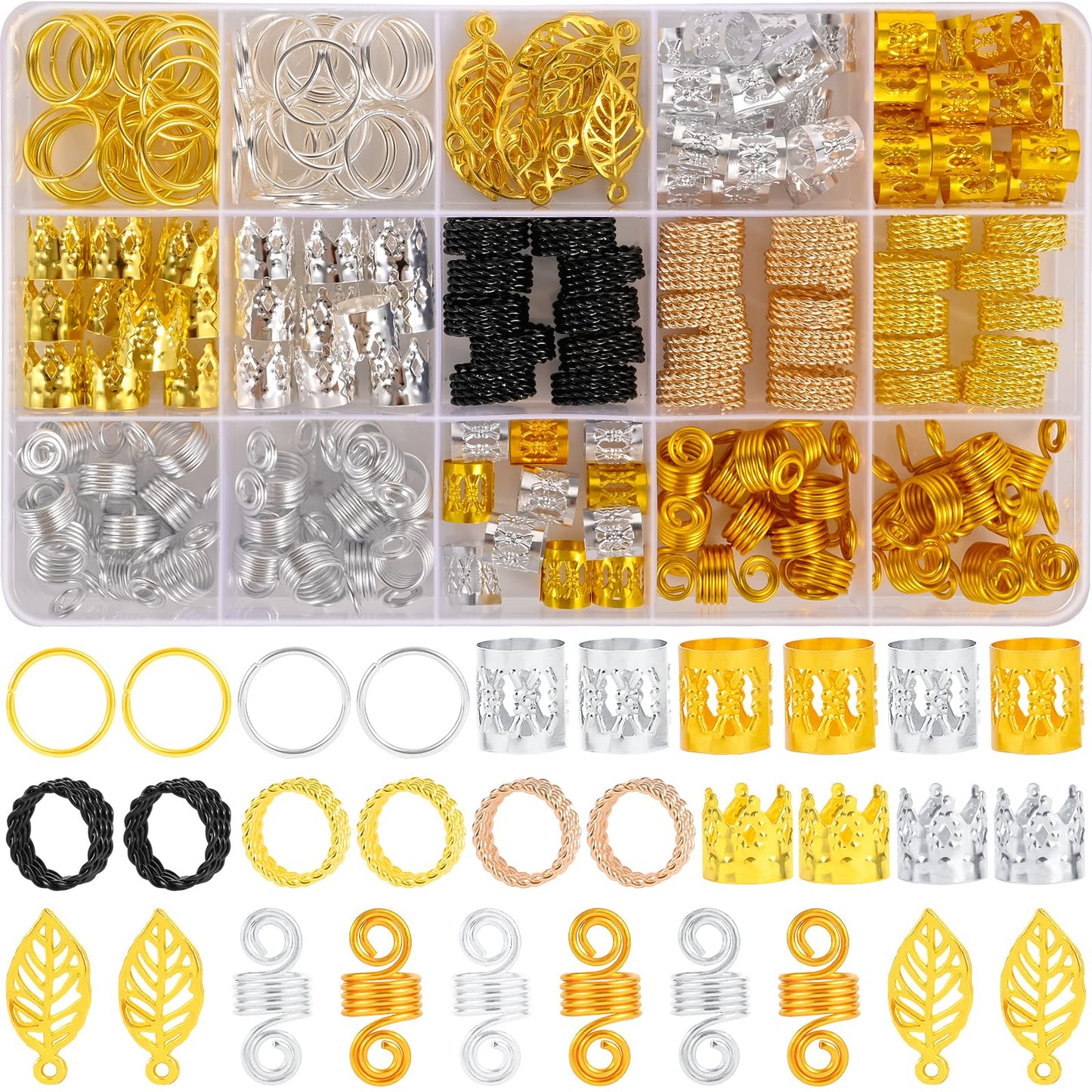 Nafaboig 200PCS Hair Jewelry for Braids Accessories, Hair Beads for Braids, Gold Hair Accessories, Metal Gold Braids Rings Cuffs Clips for Dreadlock Beauty & Personal Care Nafaboig