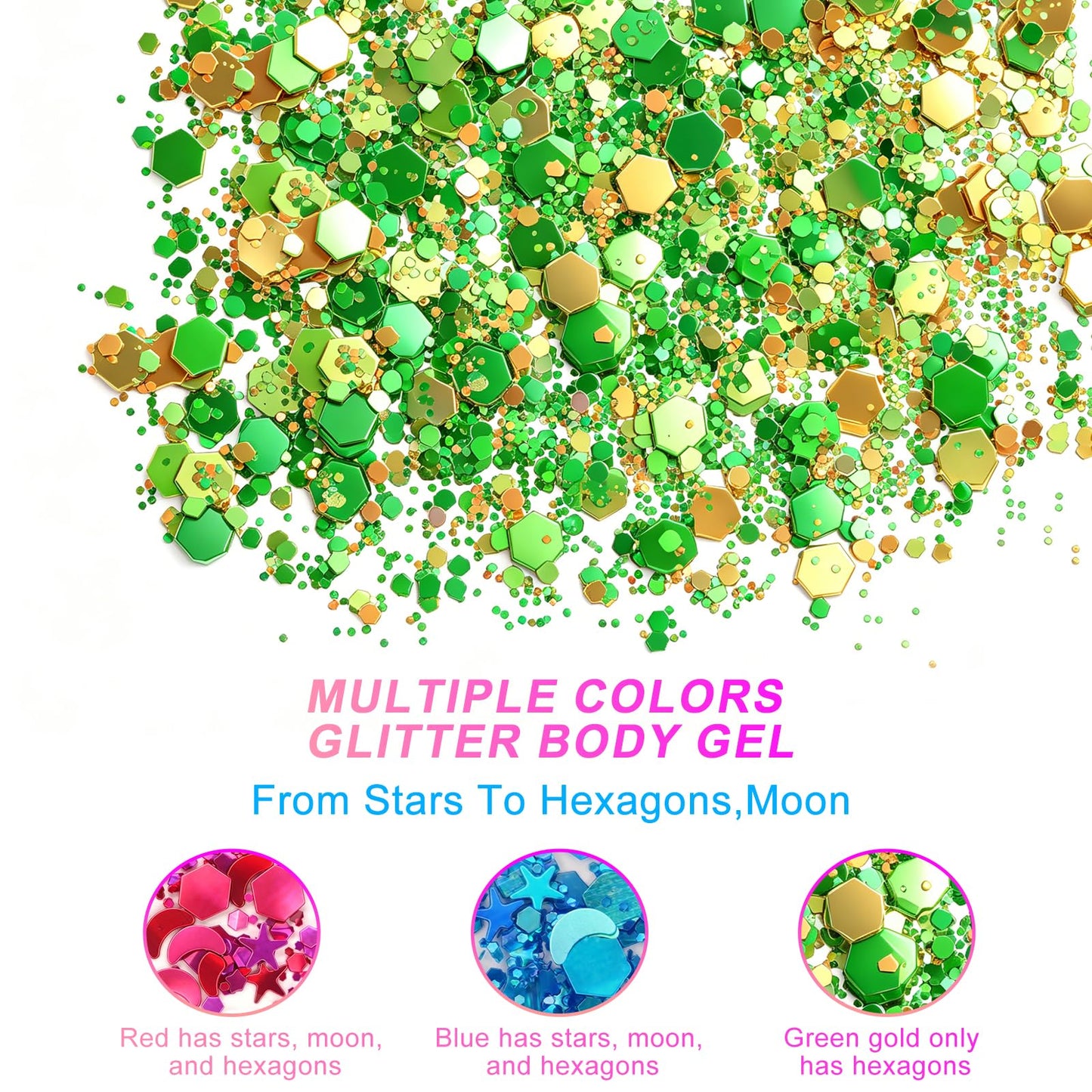 Green Face Glitter & Body Glitter Gel, Self-Adhesive Chunky Glitter Makeup for Face Body Hair, Easy Wash Off, Festival Rave Cosplay for Women Kids Beauty & Personal Care Bwhrmt
