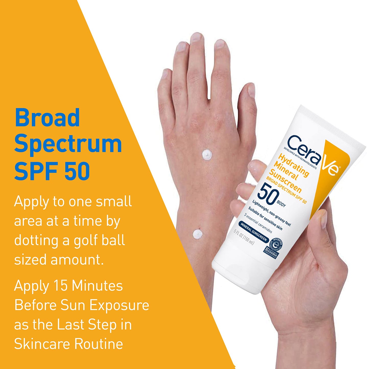 CeraVe 100% Mineral Sunscreen SPF 50 with Zinc Oxide & Titanium Dioxide, Hyaluronic Acid & Ceramides, Oil Free & Non-Greasy, Hydrating Mineral Beauty and Personal Care CeraVe