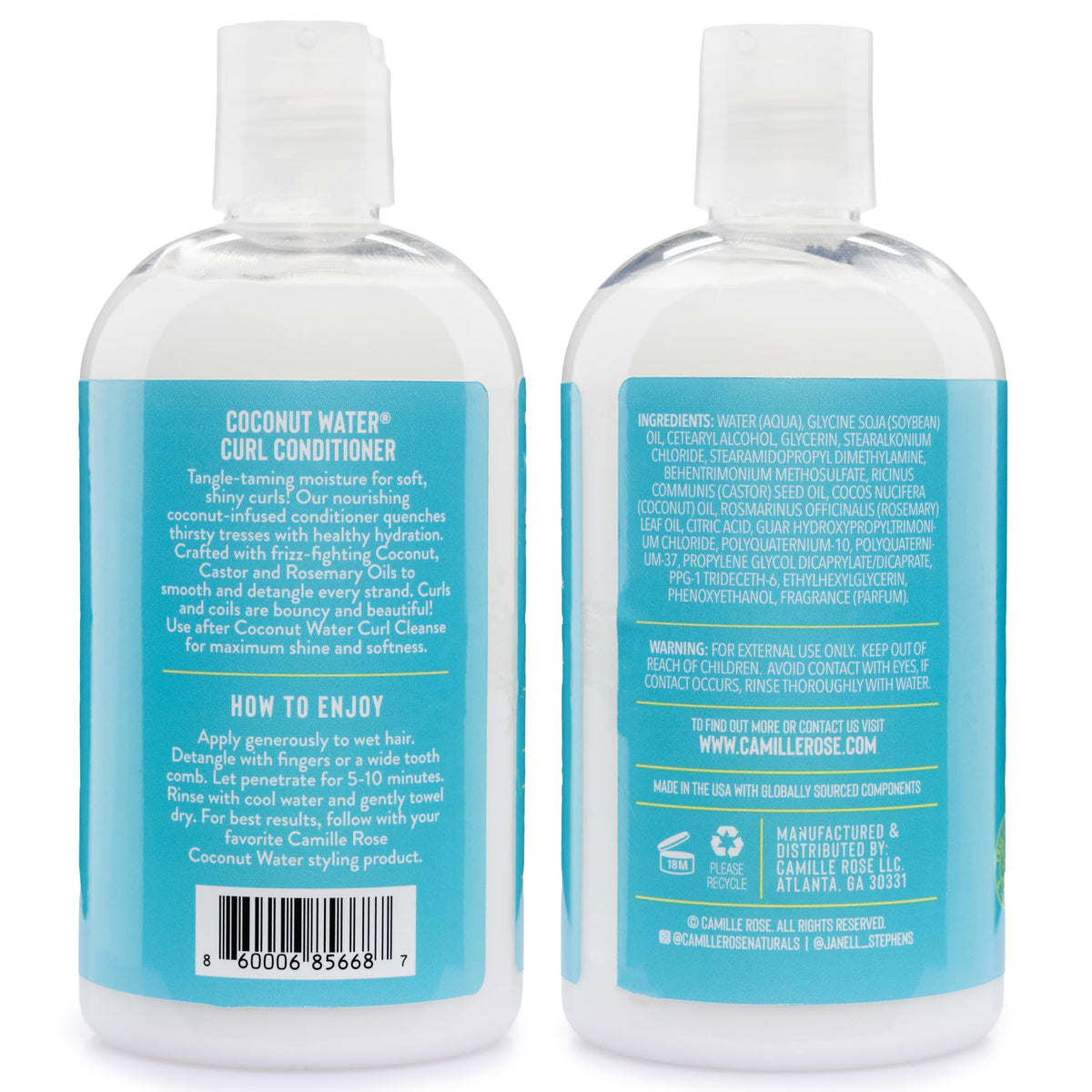 Camille Rose Coconut Water Curl Conditioner - Hydrating Conditioner for Curly Hair, Detangler, Frizz Control, 12 Fl Oz