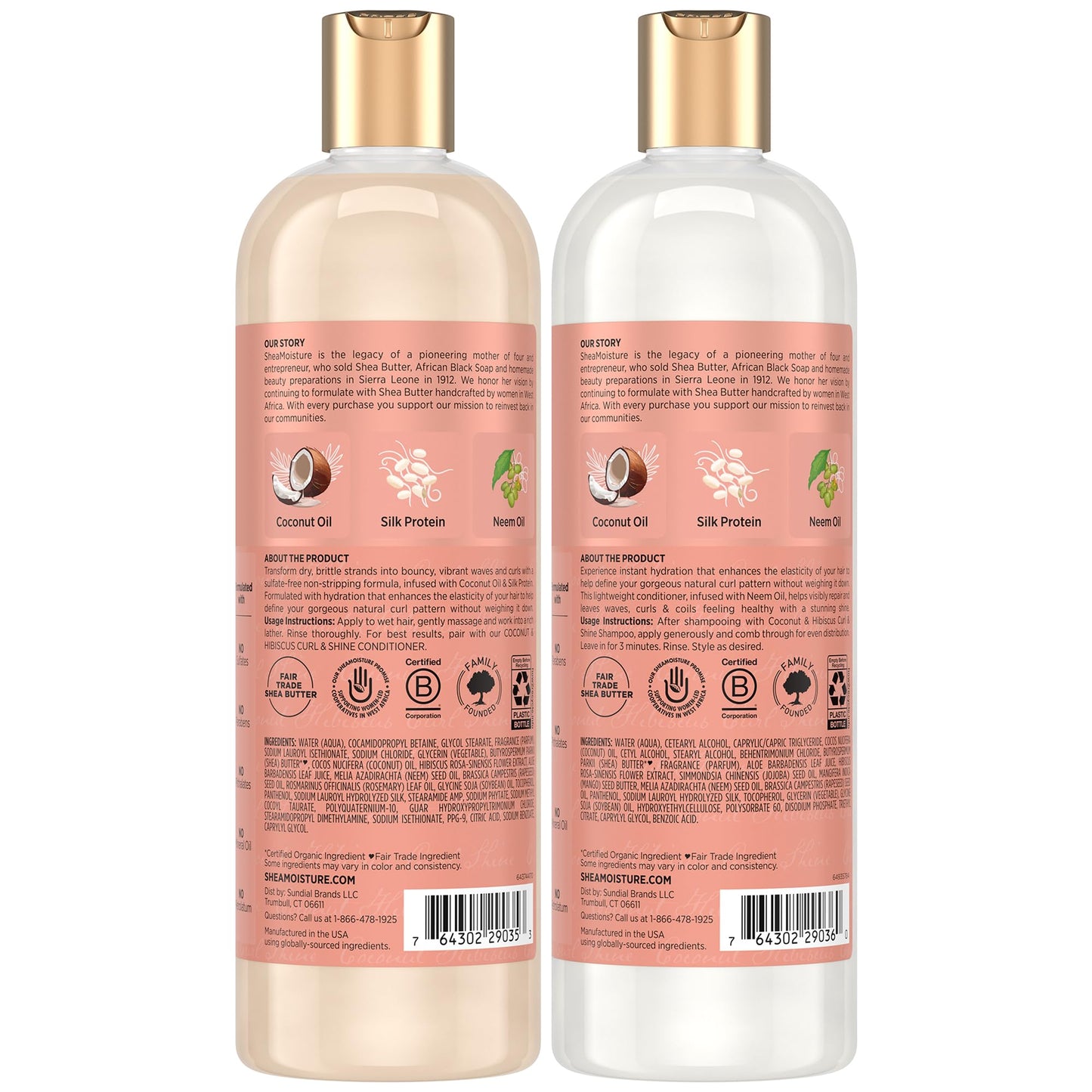 SheaMoisture Coconut & Hibiscus Curl & Shine Shampoo & Conditioner for Bouncy Curls, Frizz Control, 16 Oz Ea Beauty & Personal Care Shea Moisture
