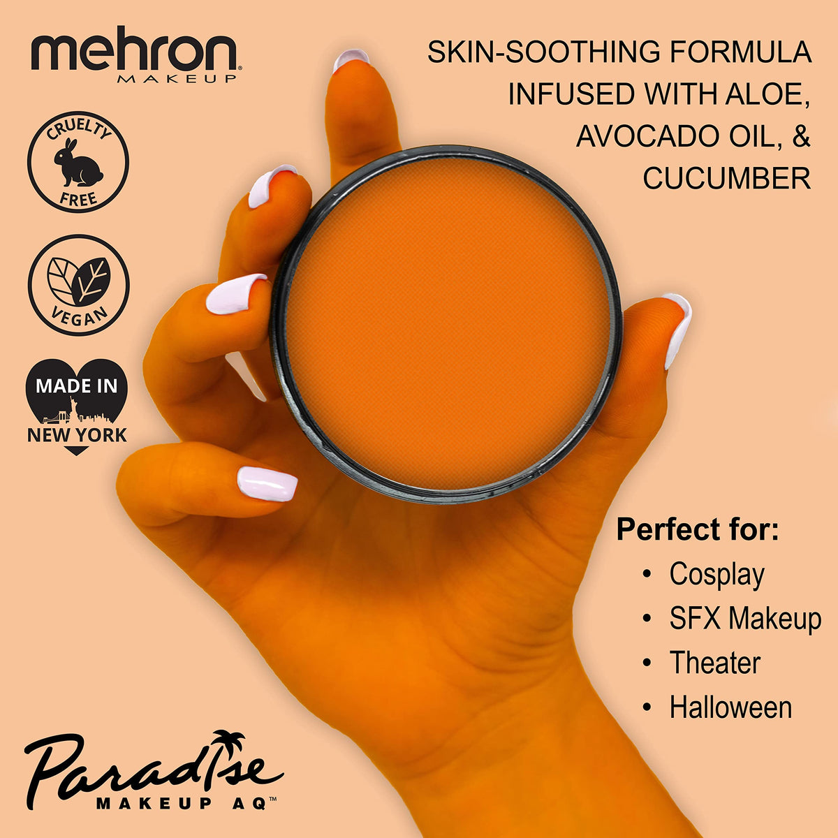 Mehron Makeup Paradise AQ - ORANGE, Water-Activated Face & Body Paint