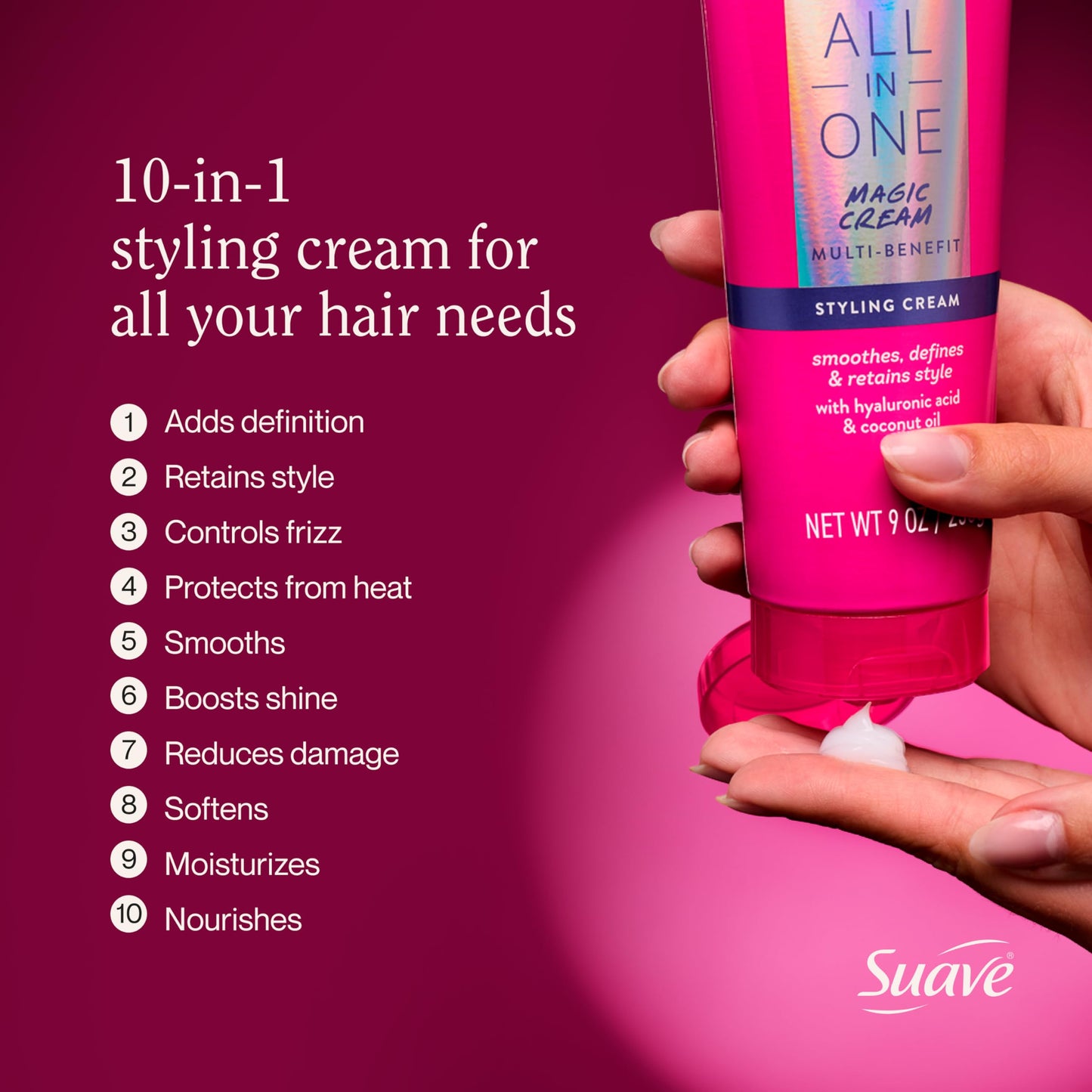 Suave All In One Magic Cream For Women, Smooths, Hydrates & Nourishes Hair, Boosts Shine & Controls Frizz, Scented, 9 OZ Beauty & Personal Care Suave