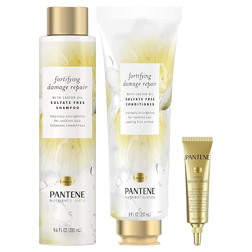 Pantene Sulfate Free Shampoo & Conditioner Set with Castor Oil+ Hair Mask Treatment, Nutrient Blends Fortifying Damage Repair Beauty & Personal Care Pantene