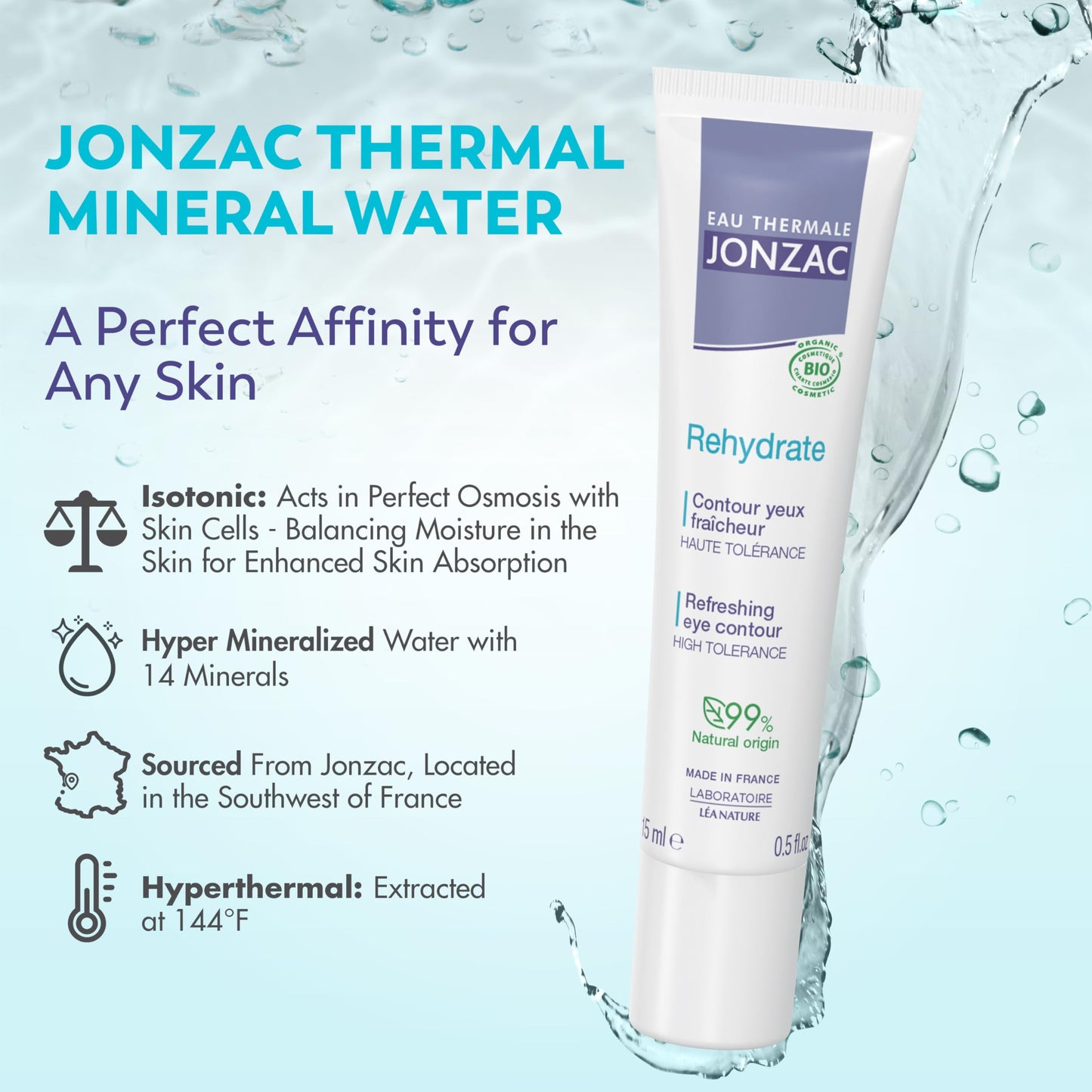 Eau Thermale Jonzac Rehydrate Organic Refreshing Eye Contour Cream - Soothing Hydration with Hyaluronic Acid For Dark Circles - For Sensitive Skin Beauty & Personal Care JONZAC