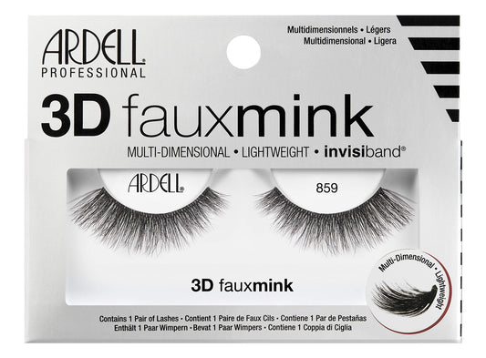 Ardell 3D Faux Mink Lashes False Eyelashes 859 - Fluffy & Voluminous Strip Wispy Lashes for a Natural Glam Look, 4 Pairs