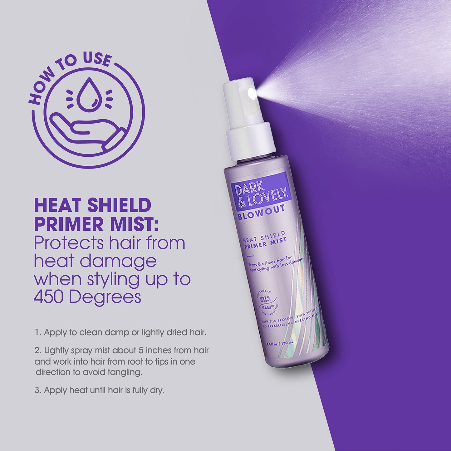 SoftSheen-Carson Dark and Lovely Blowout Heat Shield Hair Primer, Blow Dry Spray & Heat Protectant with Castor Oil, For Curly & All Hair Types, 4.4 fl Beauty & Personal Care SoftSheen