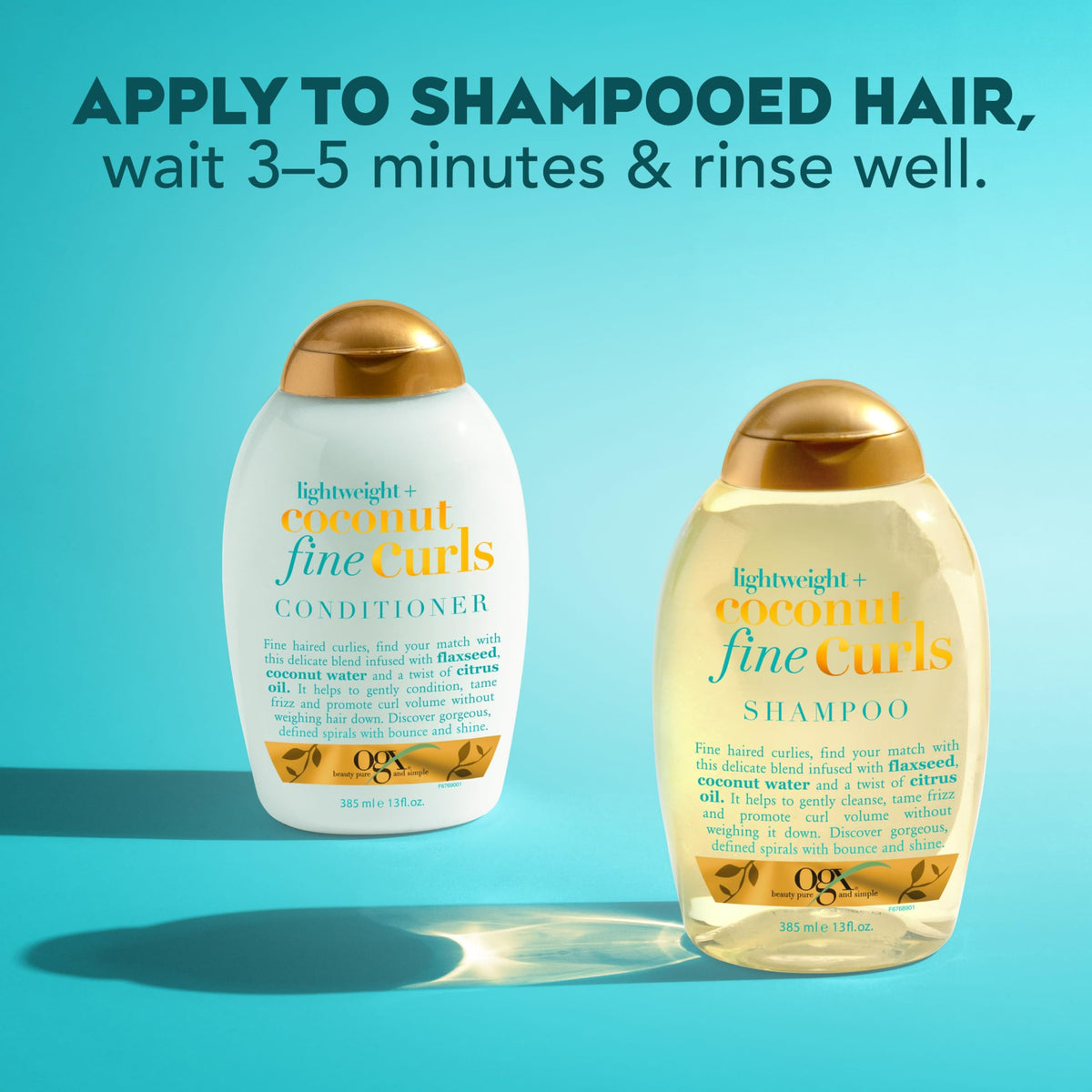OGX Lightweight + Coconut Fine Curls Conditioner, Lightweight, Coconut Water Conditioner, 13 Fl Oz