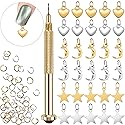 PAGOW 71 PCS Dangle Nail Art Charms, Nail Jewelry Rings with Nail Piercing Tool Hand Drill for Tips, Acrylic, Gels and Decorations Beauty & Personal Care PAGOW