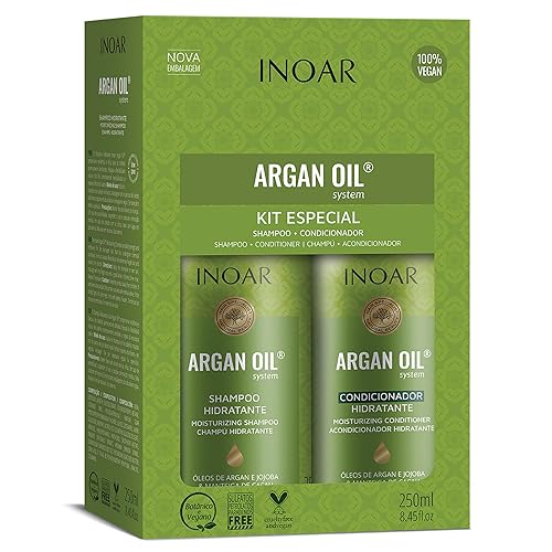 Inoar Argan Shampoo & Moisturizing Conditioner Haircare Set with Argan Oil & Cocoa Butter for Smoothing Repair, 2x250ml Beauty & Personal Care INOAR
