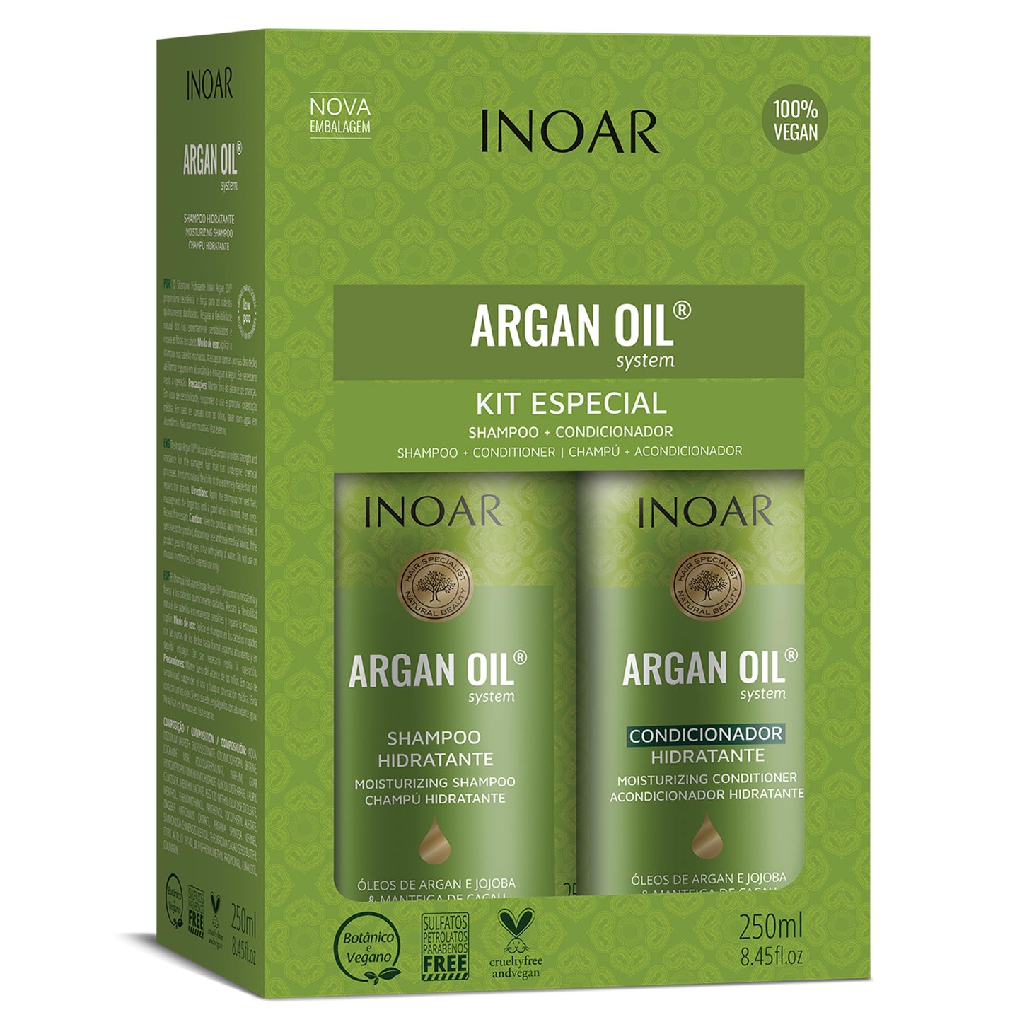 Inoar Argan Shampoo & Moisturizing Conditioner Haircare Set with Argan Oil & Cocoa Butter for Smoothing Repair, 2x250ml Beauty & Personal Care INOAR
