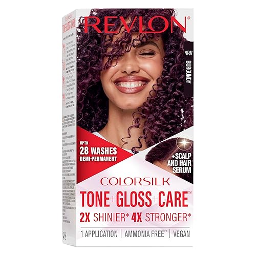 Revlon ColorSilk Tone + Gloss + Care Demi Permanent Hair Color, Dye Kit with Leave-In Scalp and Haircare Serum, 2x Shinier, 4x Stronger, 4RV Burgundy Beauty & Personal Care REVLON